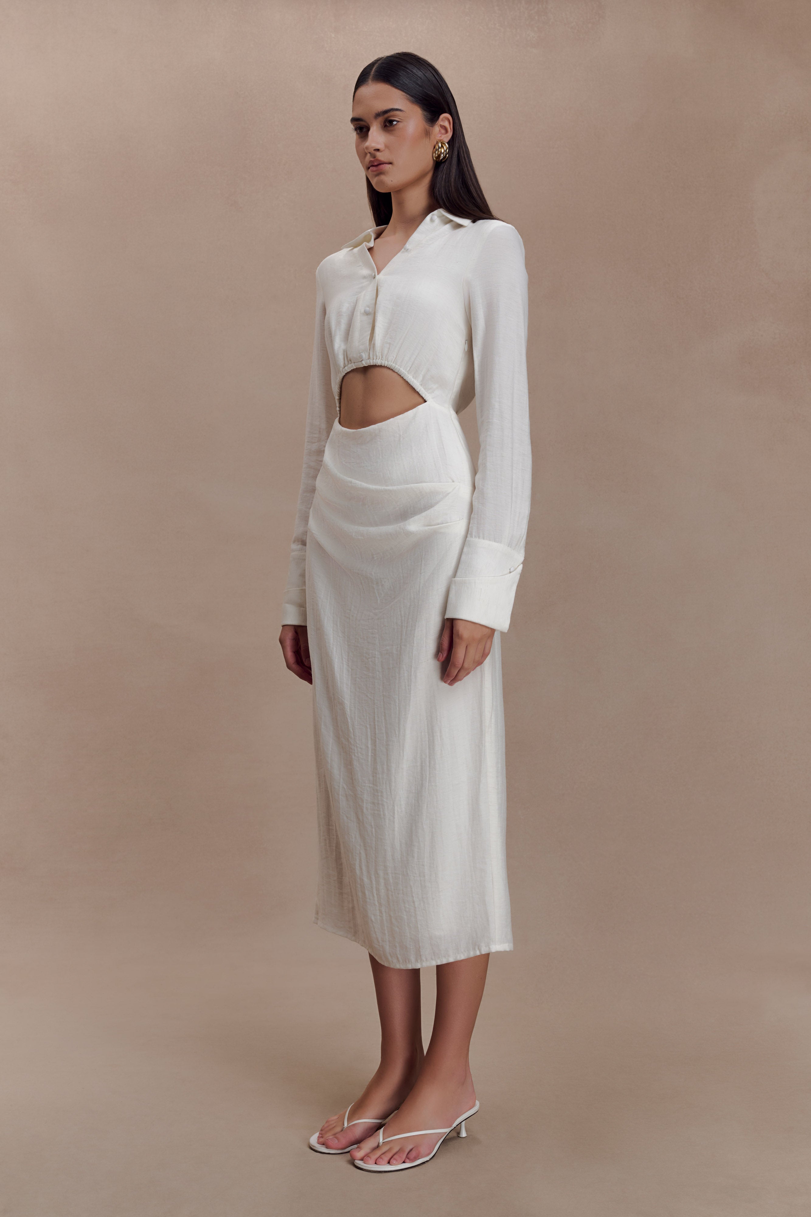 Cecilie Cut Out Shirt Midi Dress - White - Image 4
