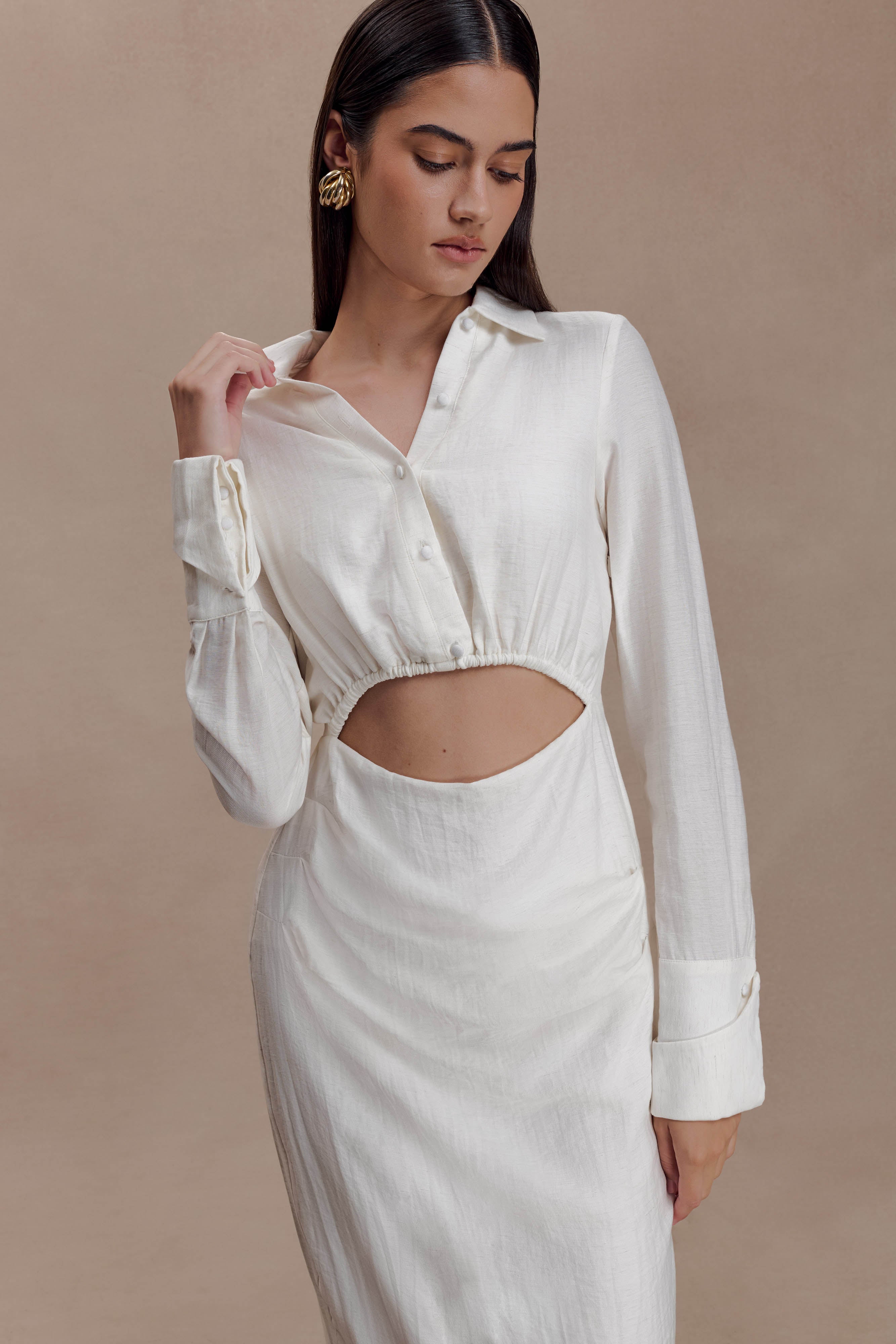 Cecilie Cut Out Shirt Midi Dress - White - Image 3