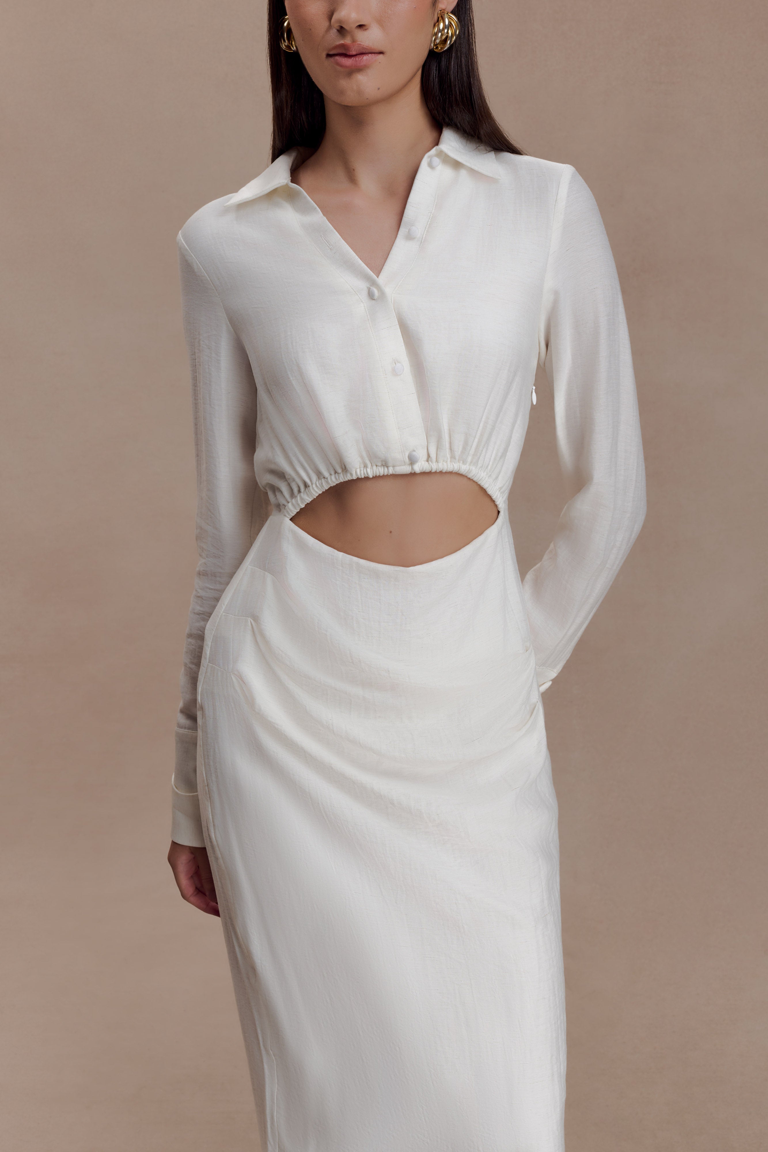 Cecilie Cut Out Shirt Midi Dress - White - Image 5