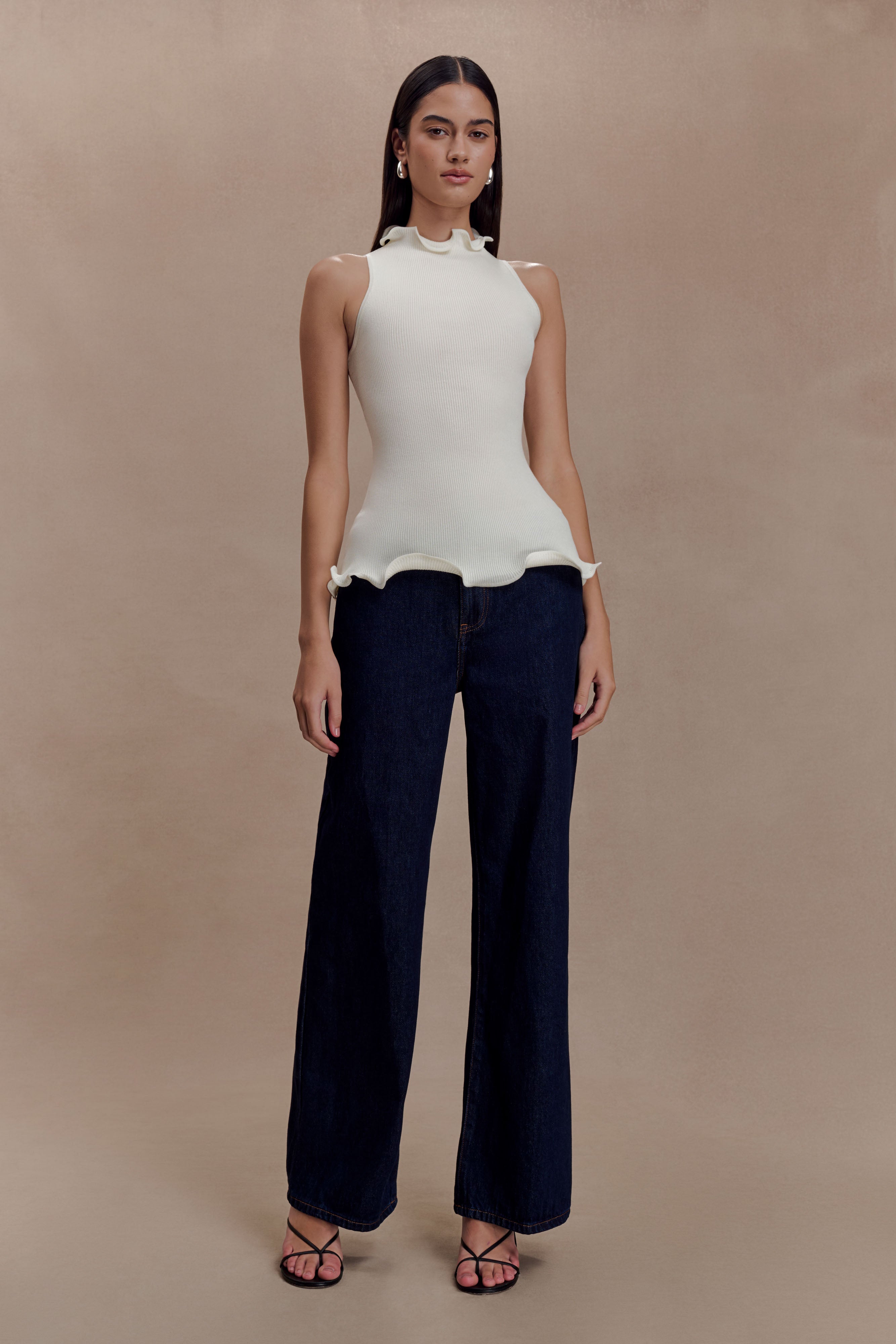 Diya Ribbed Sleeveless Top With Wire Hem - Ivory - Image 6