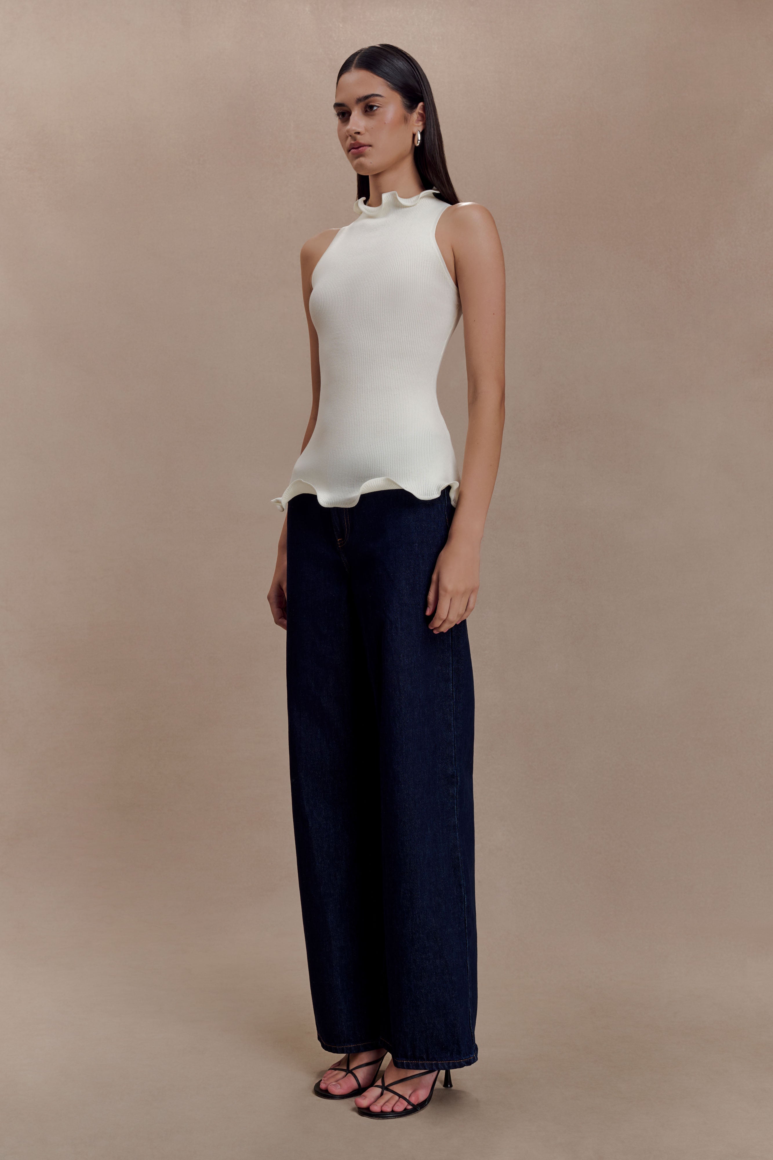 Diya Ribbed Sleeveless Top With Wire Hem - Ivory - Image 4