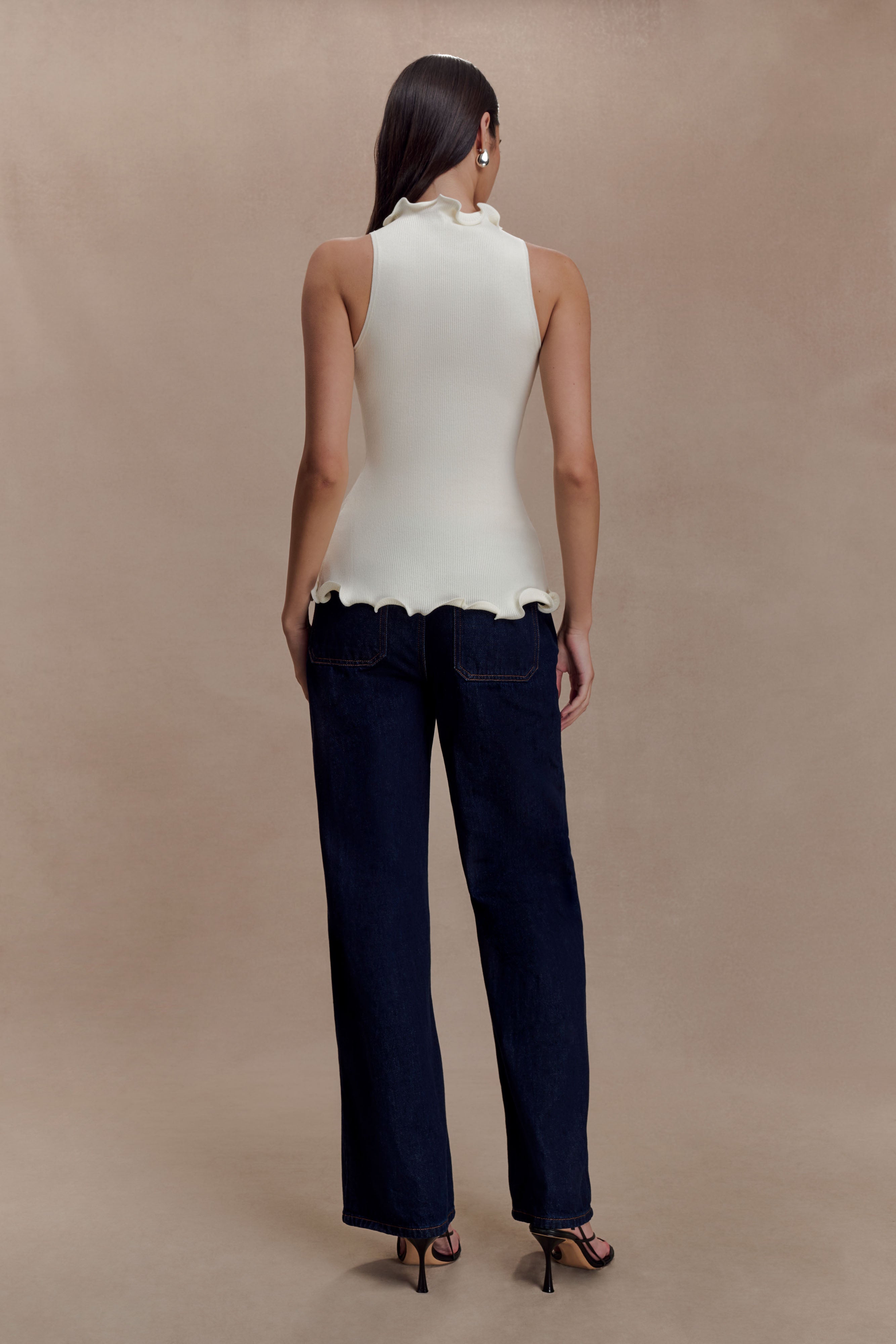 Diya Ribbed Sleeveless Top With Wire Hem - Ivory - Image 5