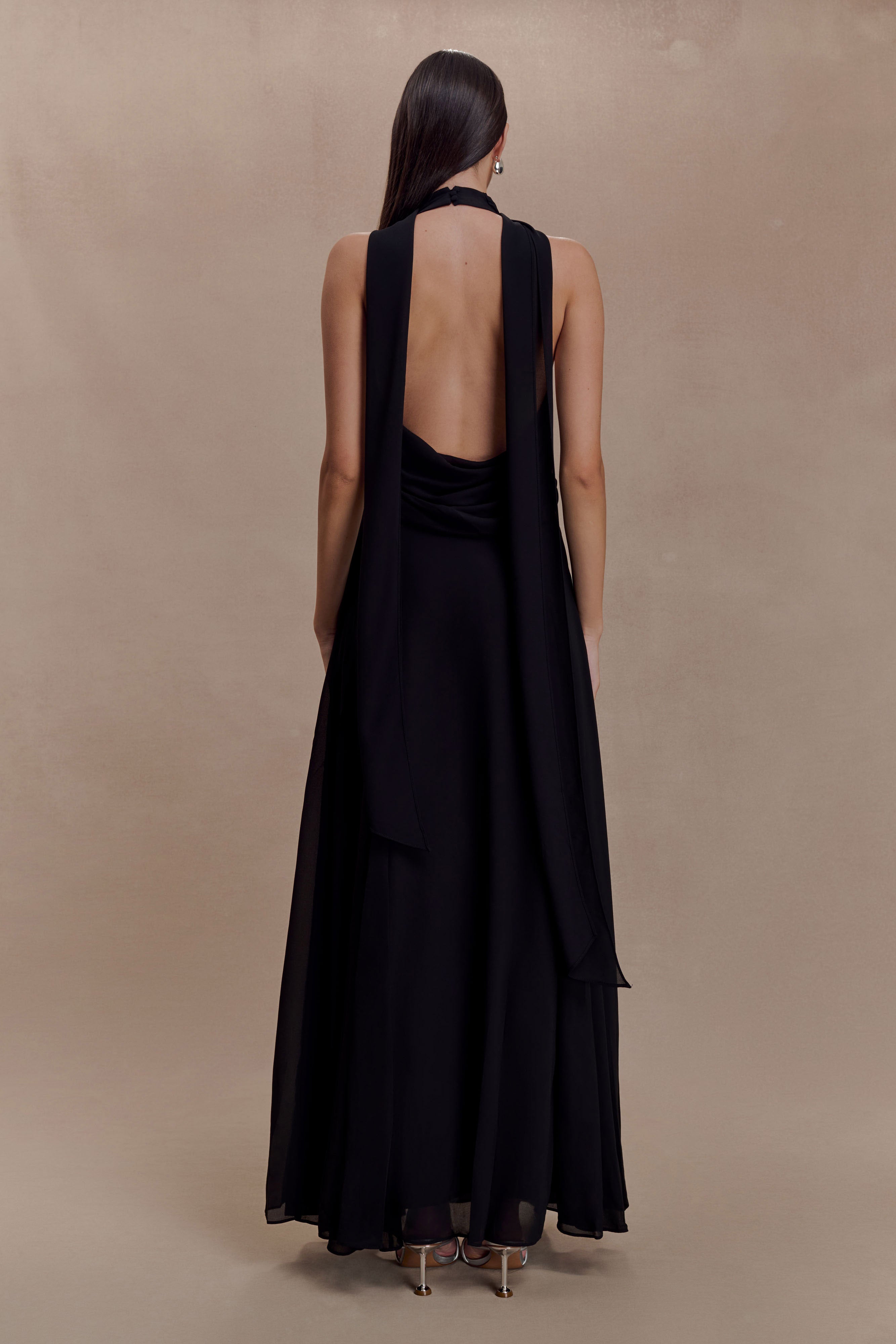 Alternative view of Santal Floral Chiffon Halter Maxi Dress - Black