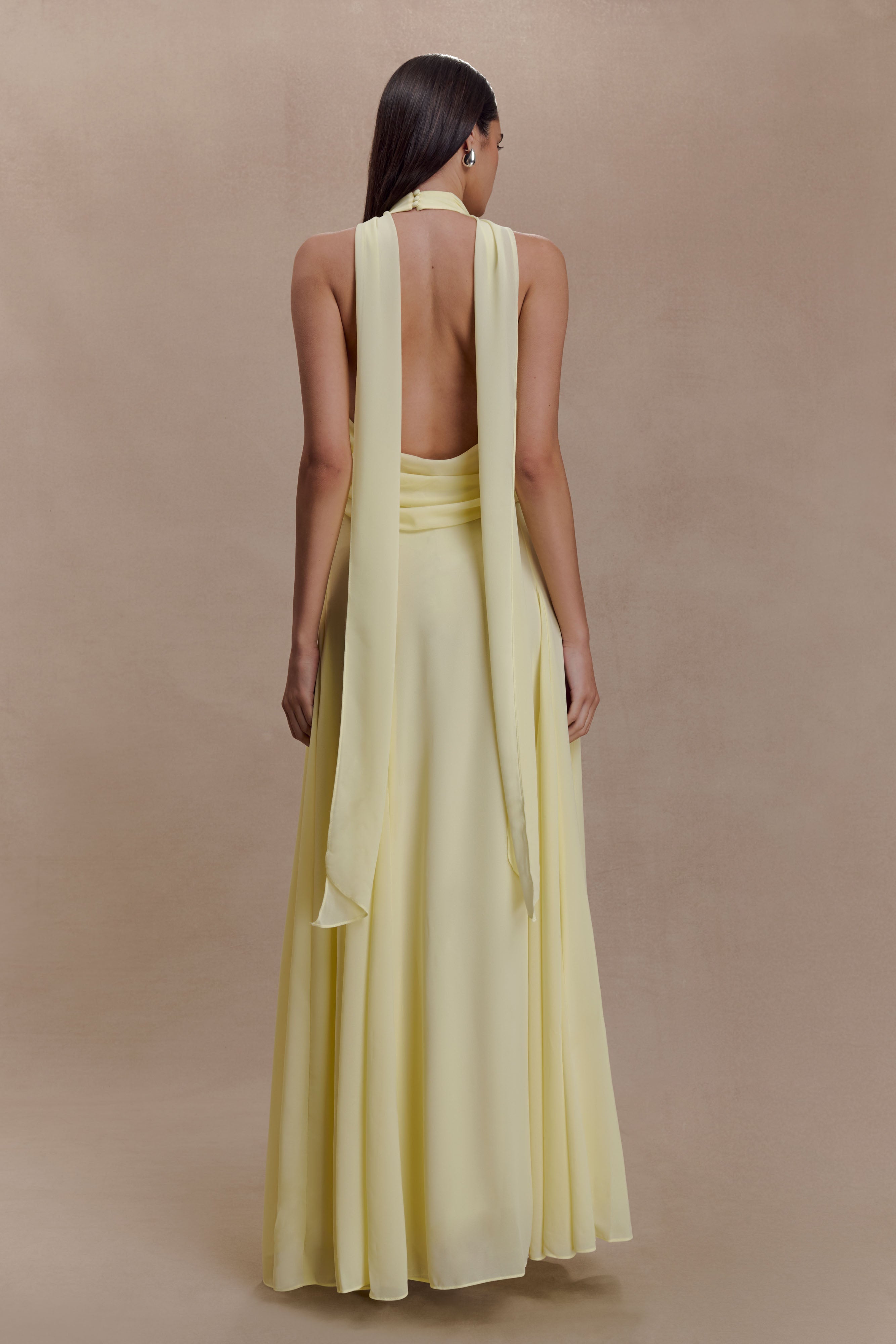 Alternative view of Santal Floral Chiffon Halter Maxi Dress - Lemon