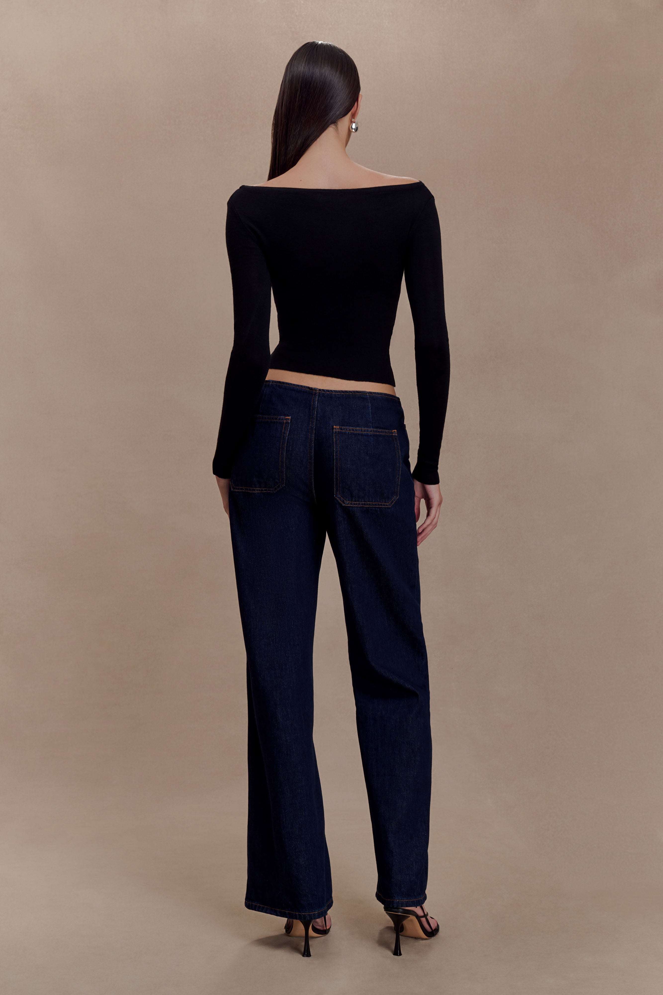 Alternative view of Paedyn Merino Wool Ribbed Long Sleeve Top - Black