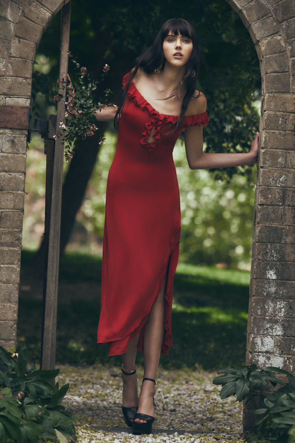 Alternative view of Allegra Off Shoulder Ruffle Midi Dress - Ruby