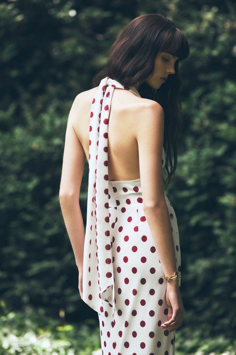 Nadine Halter Chiffon Maxi Dress - Ivory/Merlot Polka Dot - Image 8