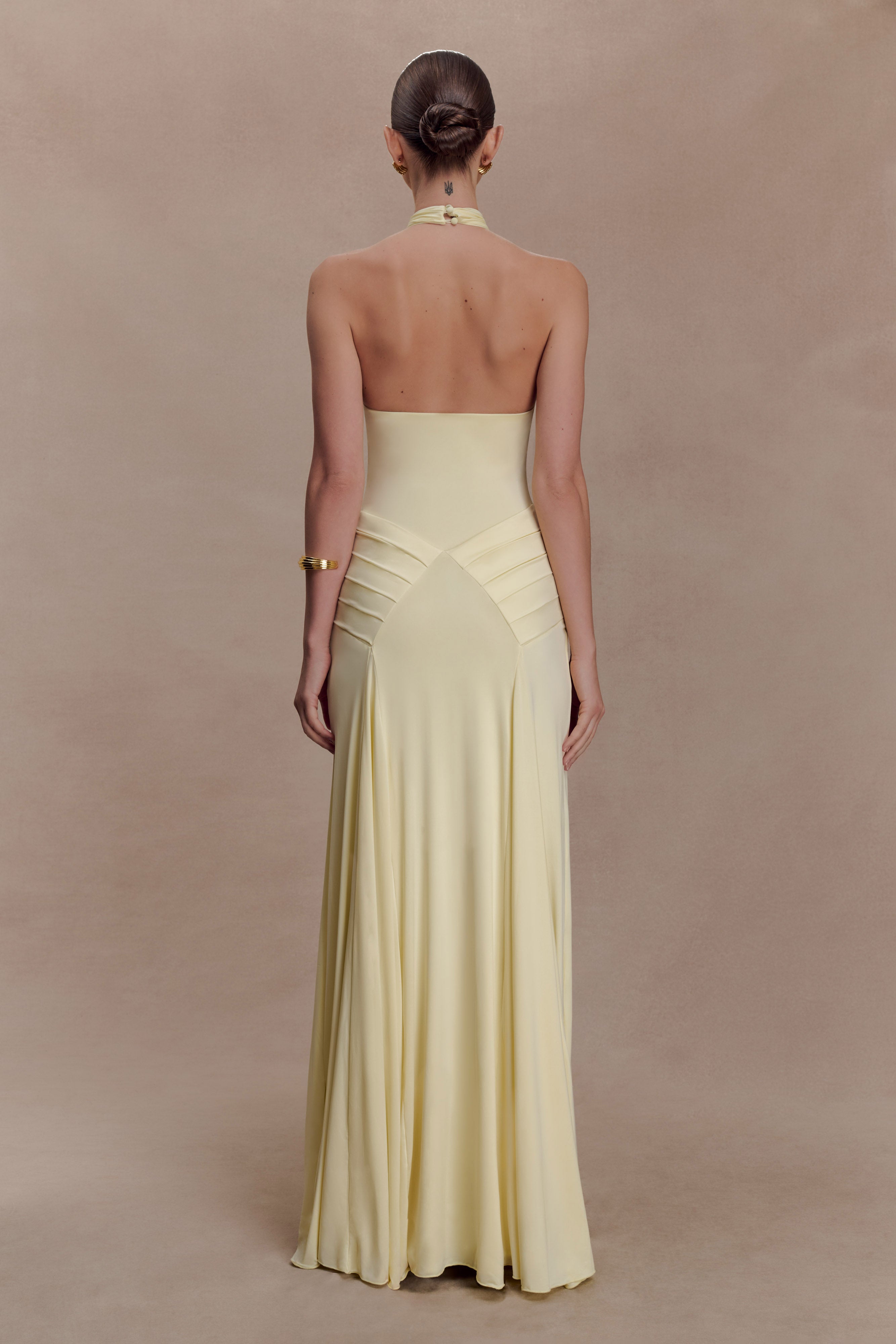 Alternative view of Indira Gathered Slinky Halter Maxi Dress - Lemon