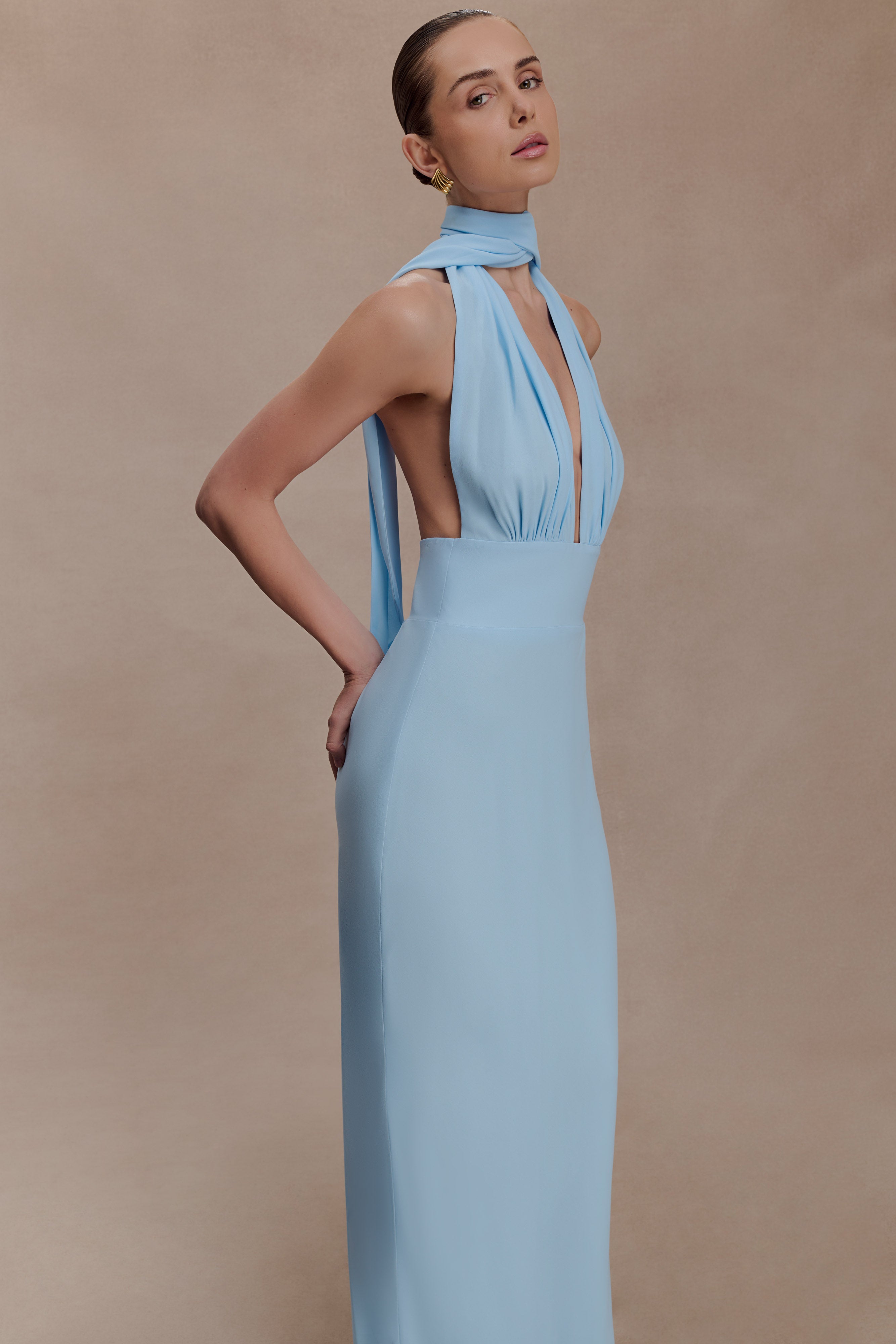 Nadine Halter Chiffon Maxi Dress - Blue - Image 3