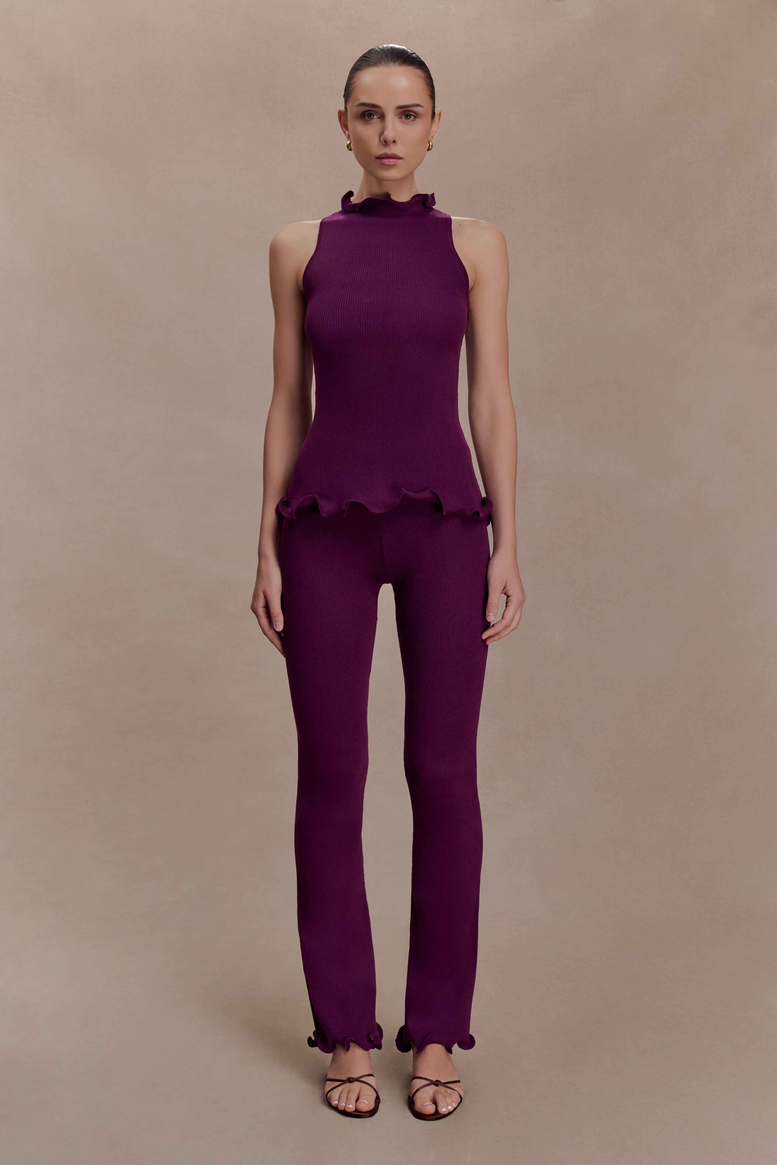 Diya Ribbed Sleeveless Top With Wire Hem - Plum - Image 6