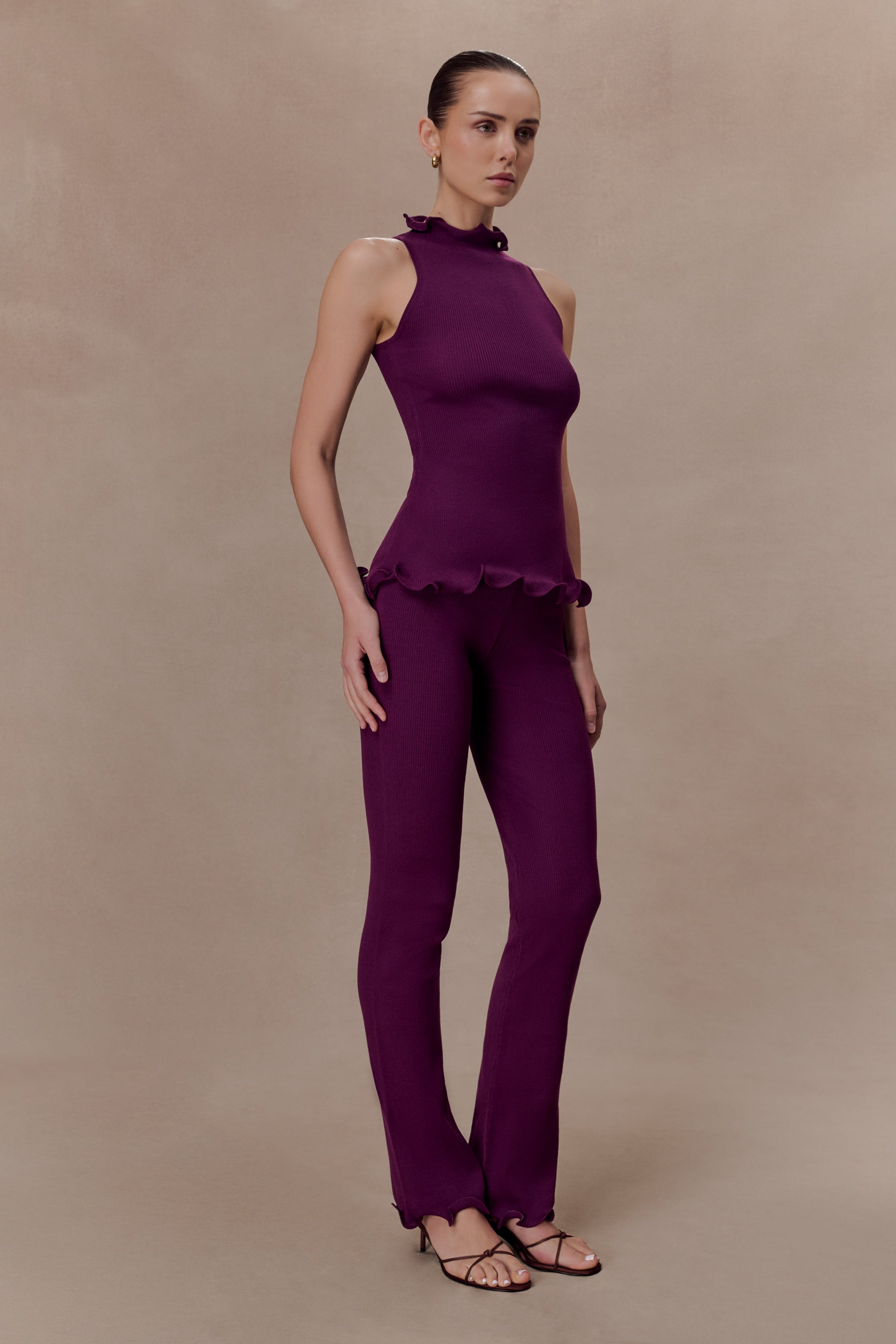 Diya Ribbed Sleeveless Top With Wire Hem - Plum - Image 4