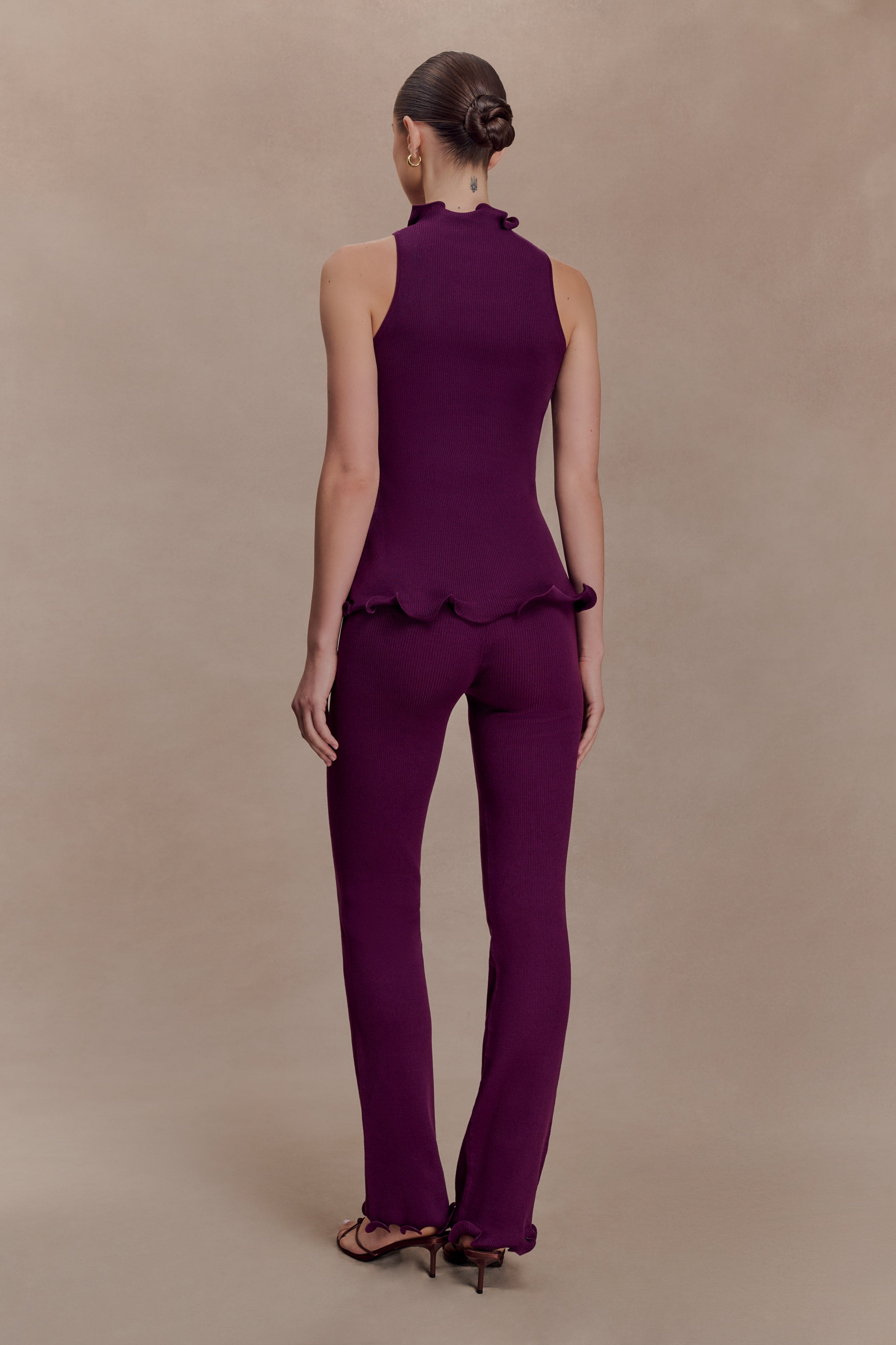 Diya Ribbed Sleeveless Top With Wire Hem - Plum - Image 5