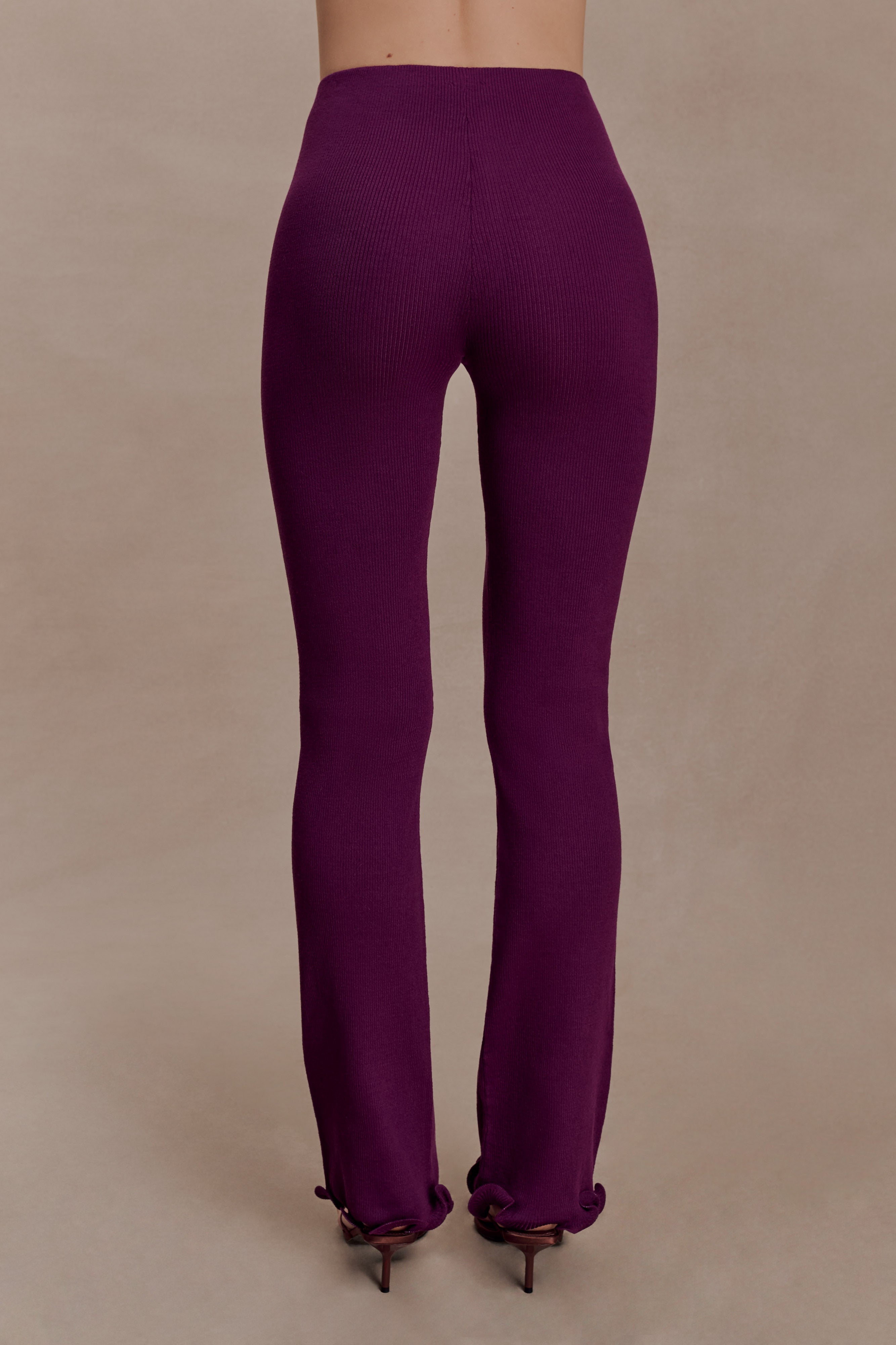 Diya Ribbed High Waisted Pants With Wire Hem - Plum - Image 5