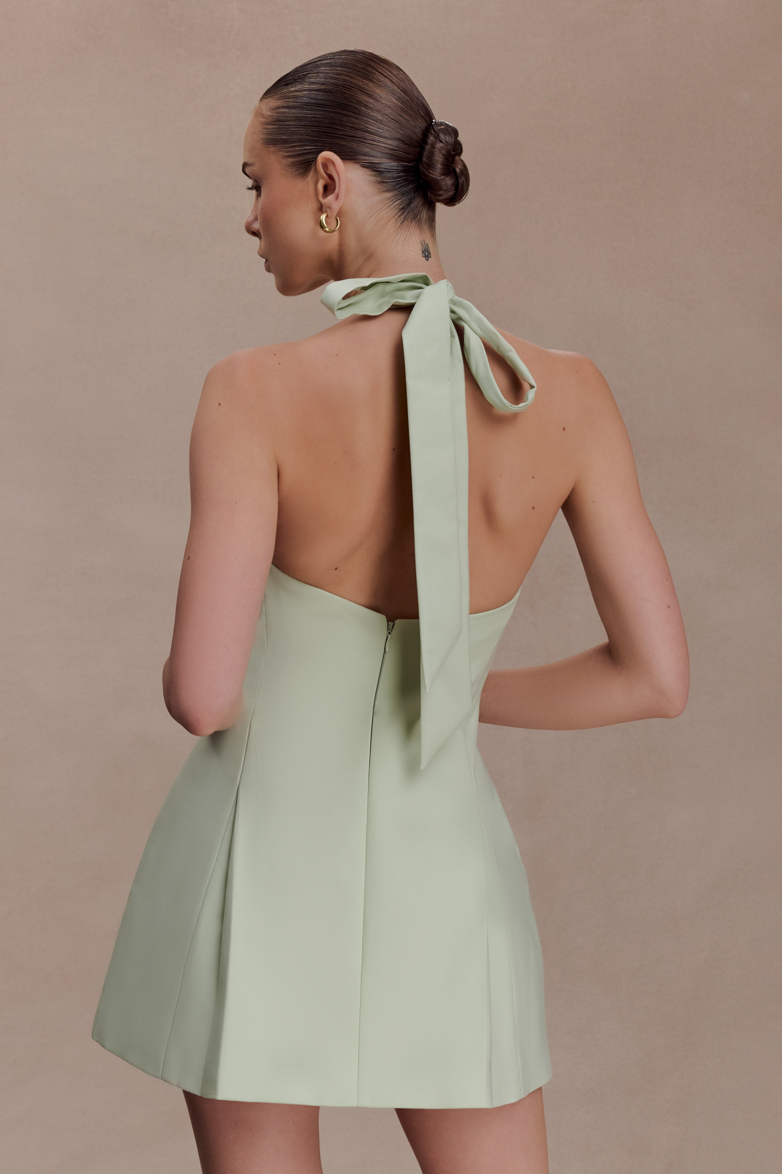 Nelly Halter Neck Cotton Mini Dress - Sage - Image 6
