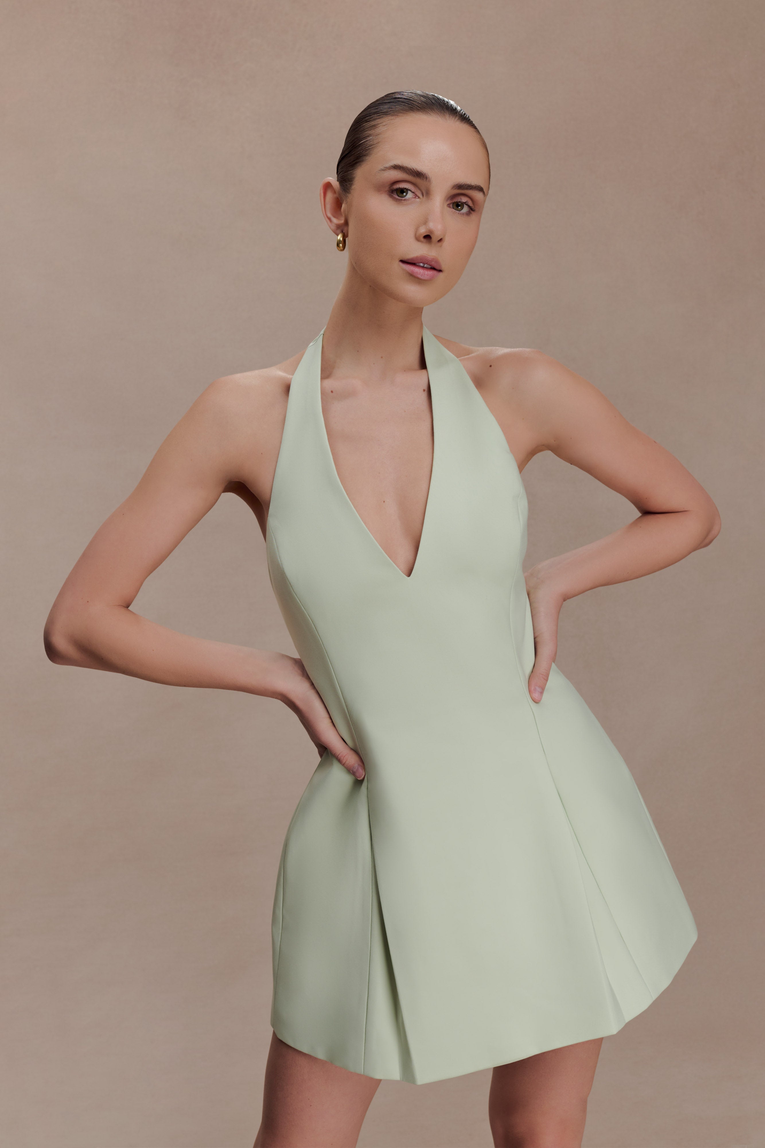 Nelly Halter Neck Cotton Mini Dress - Sage - Image 5