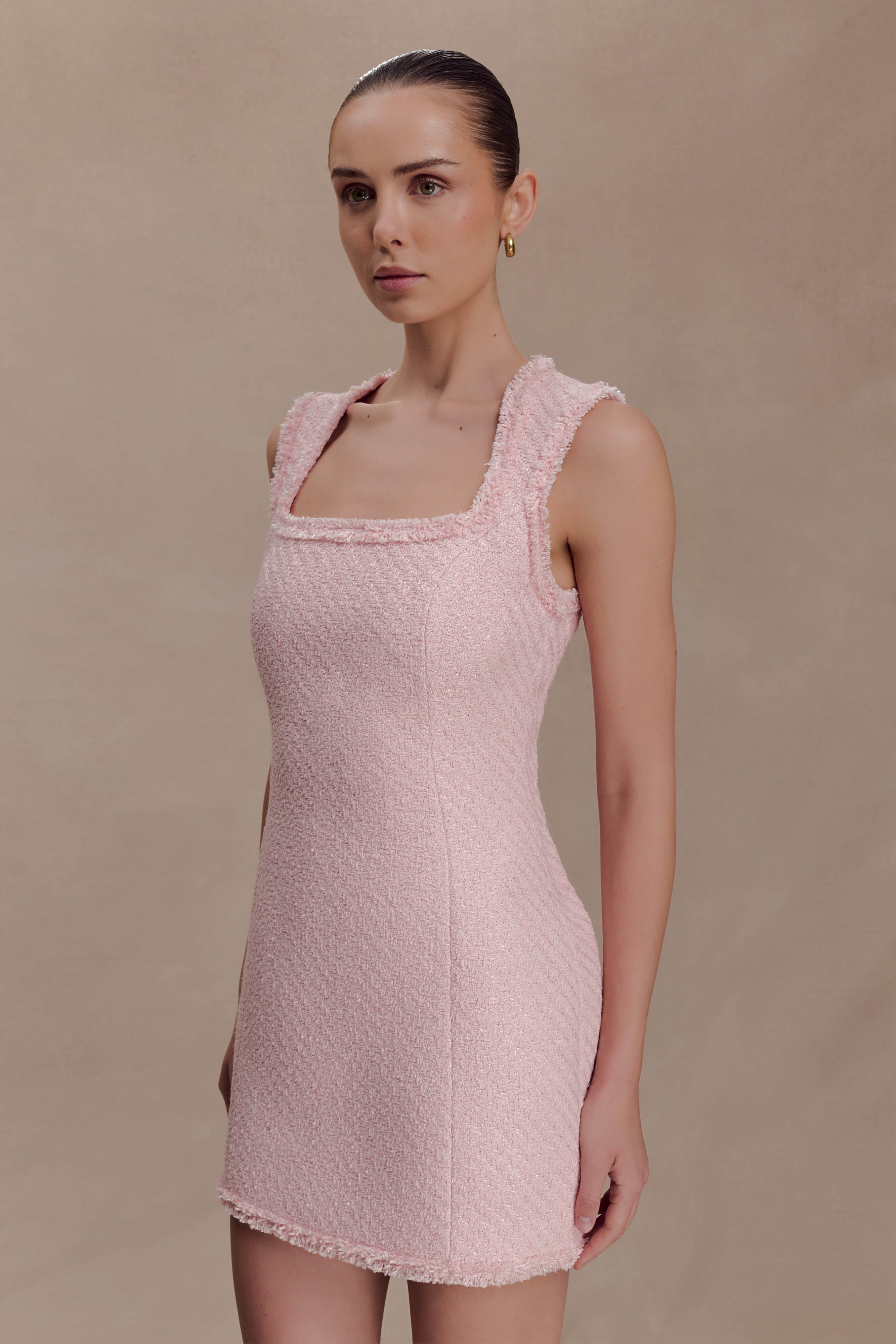 Lea Tweed Sleeveless Mini Dress - Baby Pink - Image 5