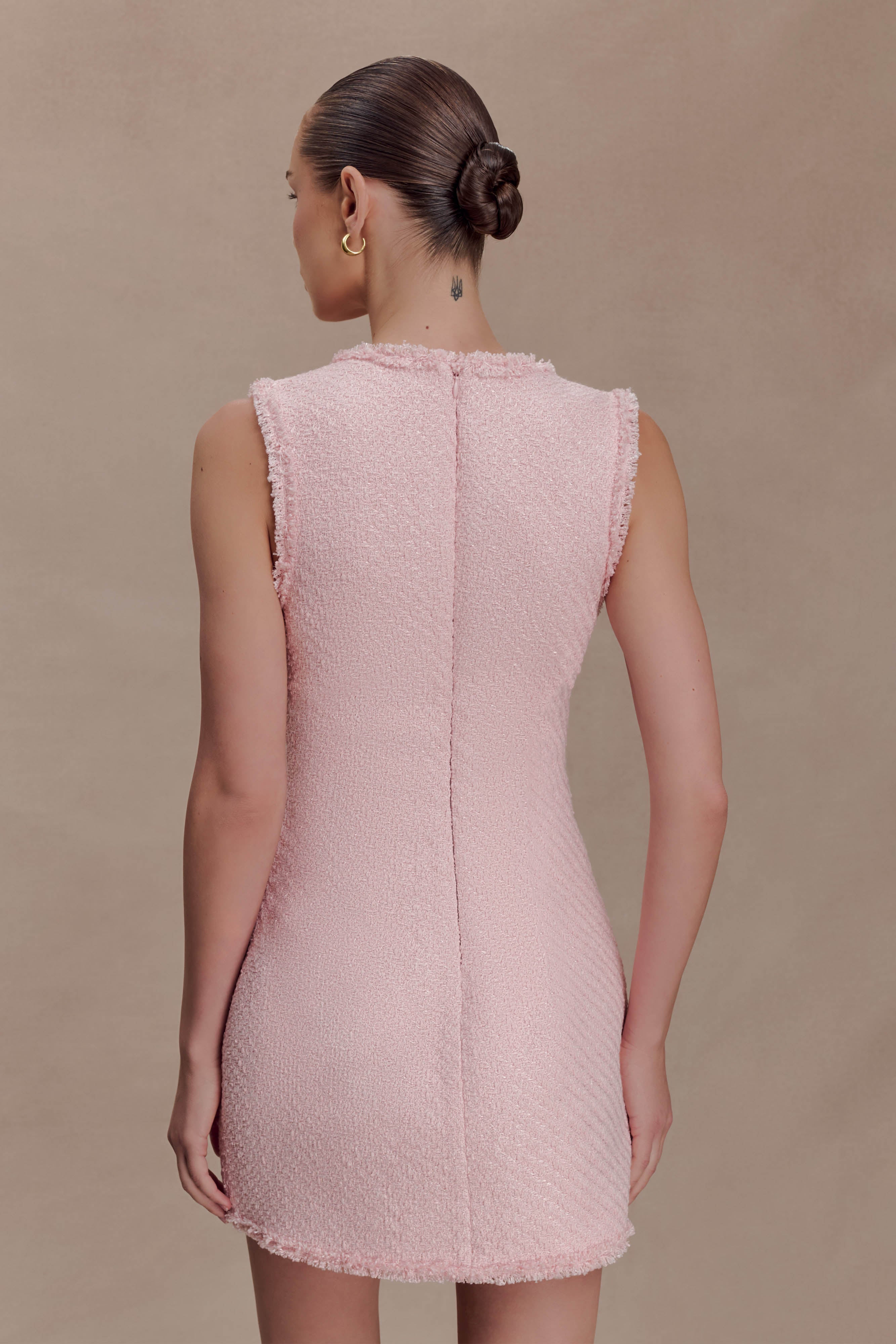 Lea Tweed Sleeveless Mini Dress - Baby Pink - Image 4