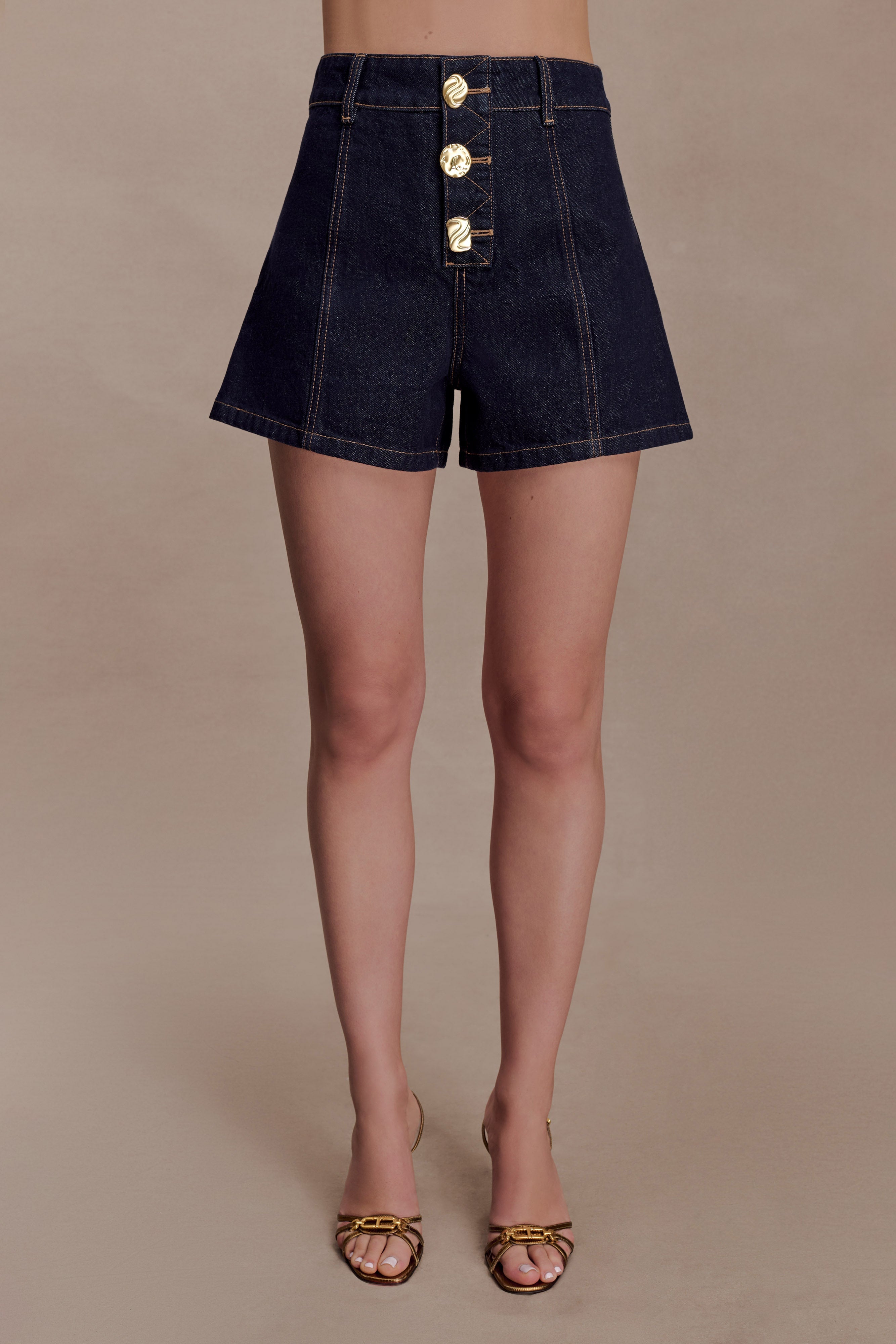 Demi High Waisted Denim Shorts - Washed Indigo Blue - Image 6