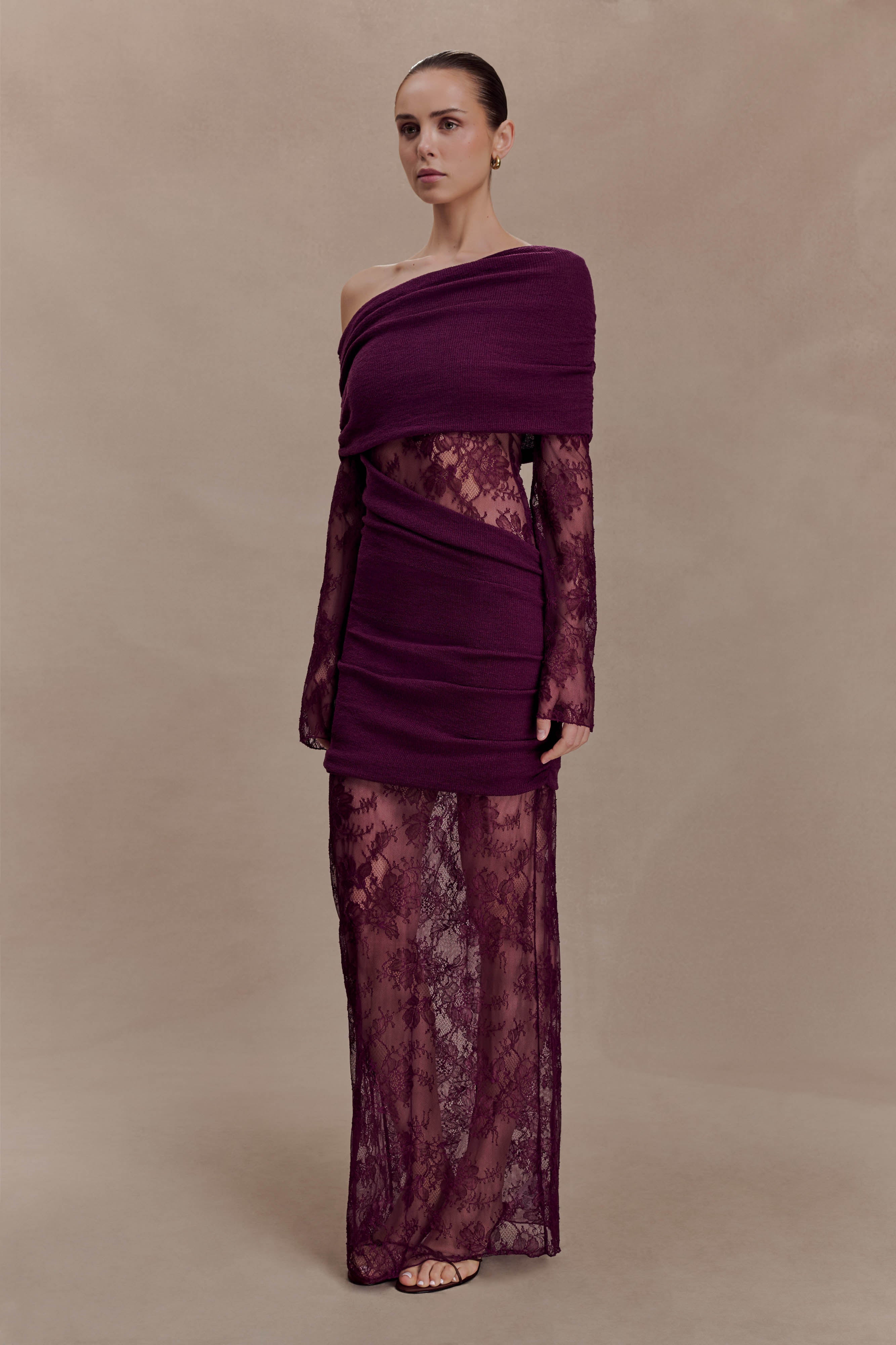 Luxie Lace Knit Maxi Dress - Plum - Image 3