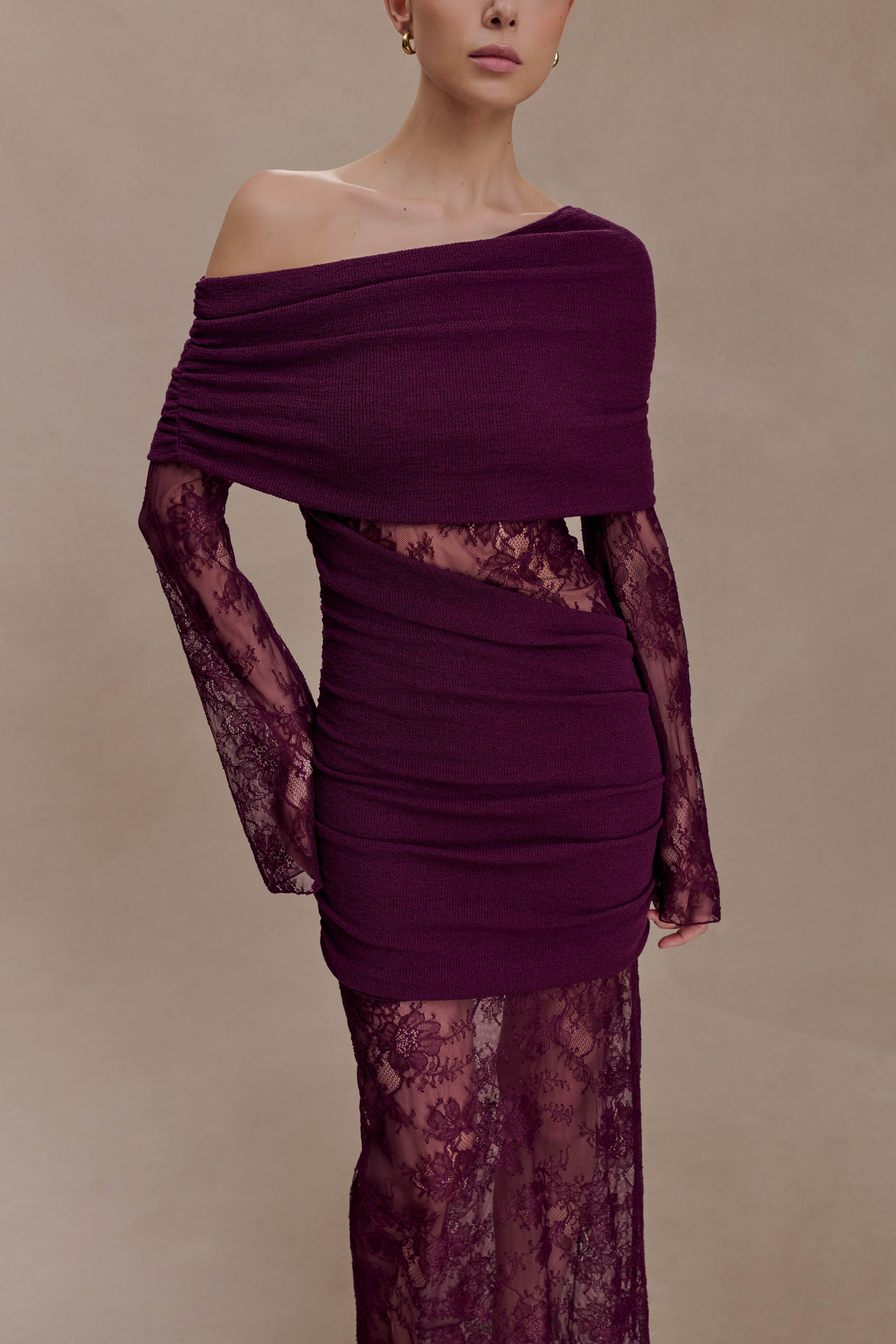 Luxie Lace Knit Maxi Dress - Plum - Image 4