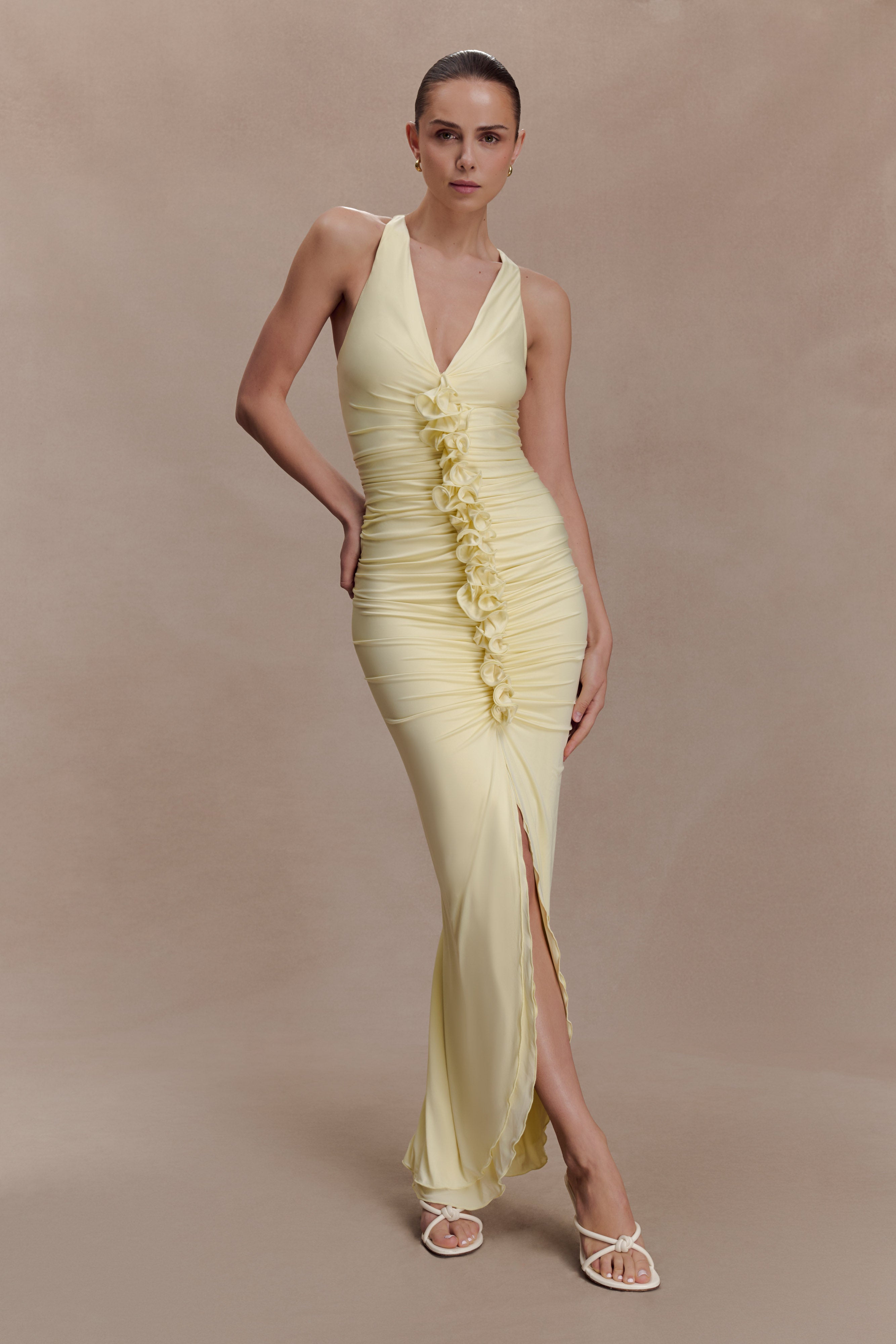 Alessandra Slinky Ruffle Maxi Dress - Lemon - Image 4