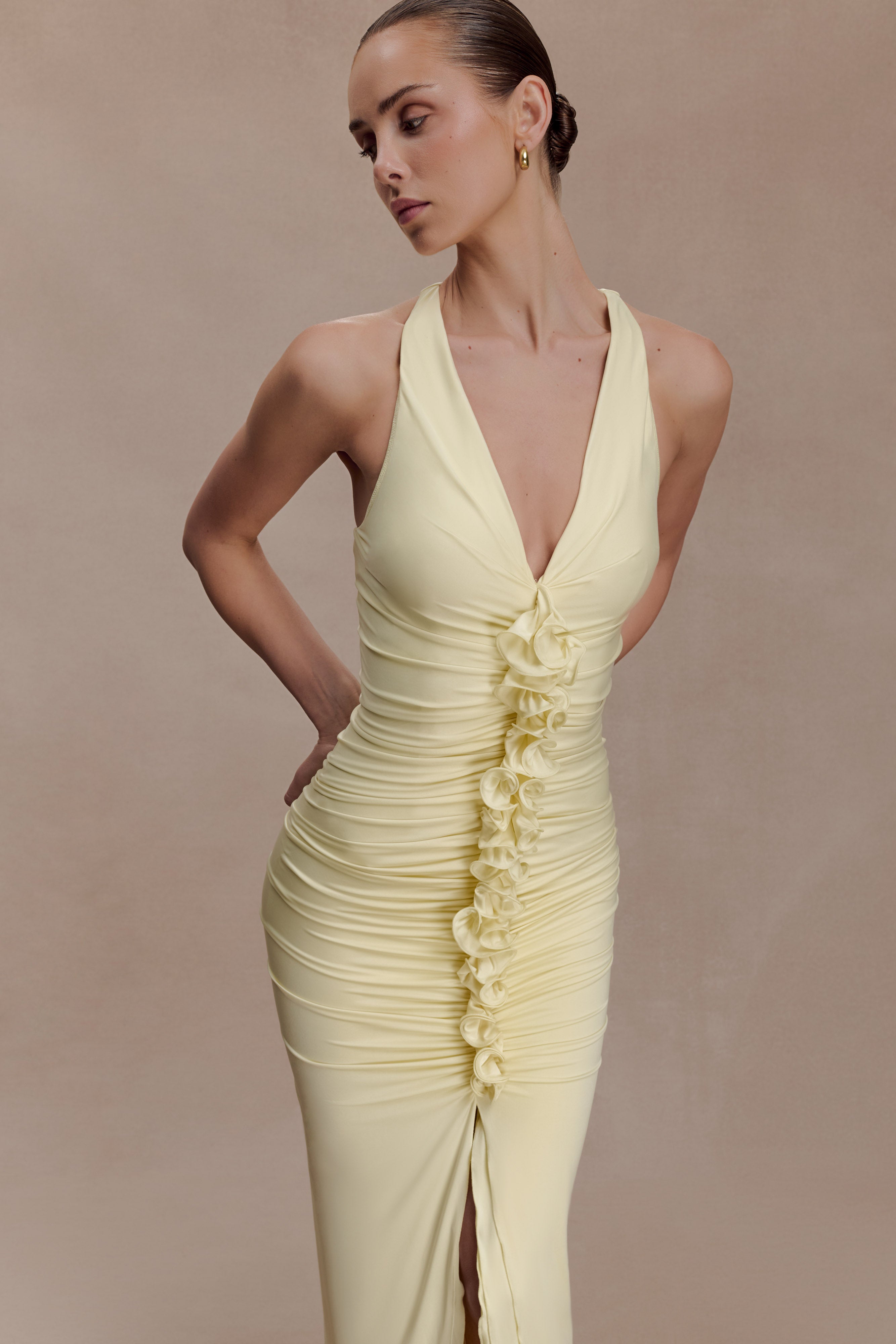 Alessandra Slinky Ruffle Maxi Dress - Lemon - Image 3
