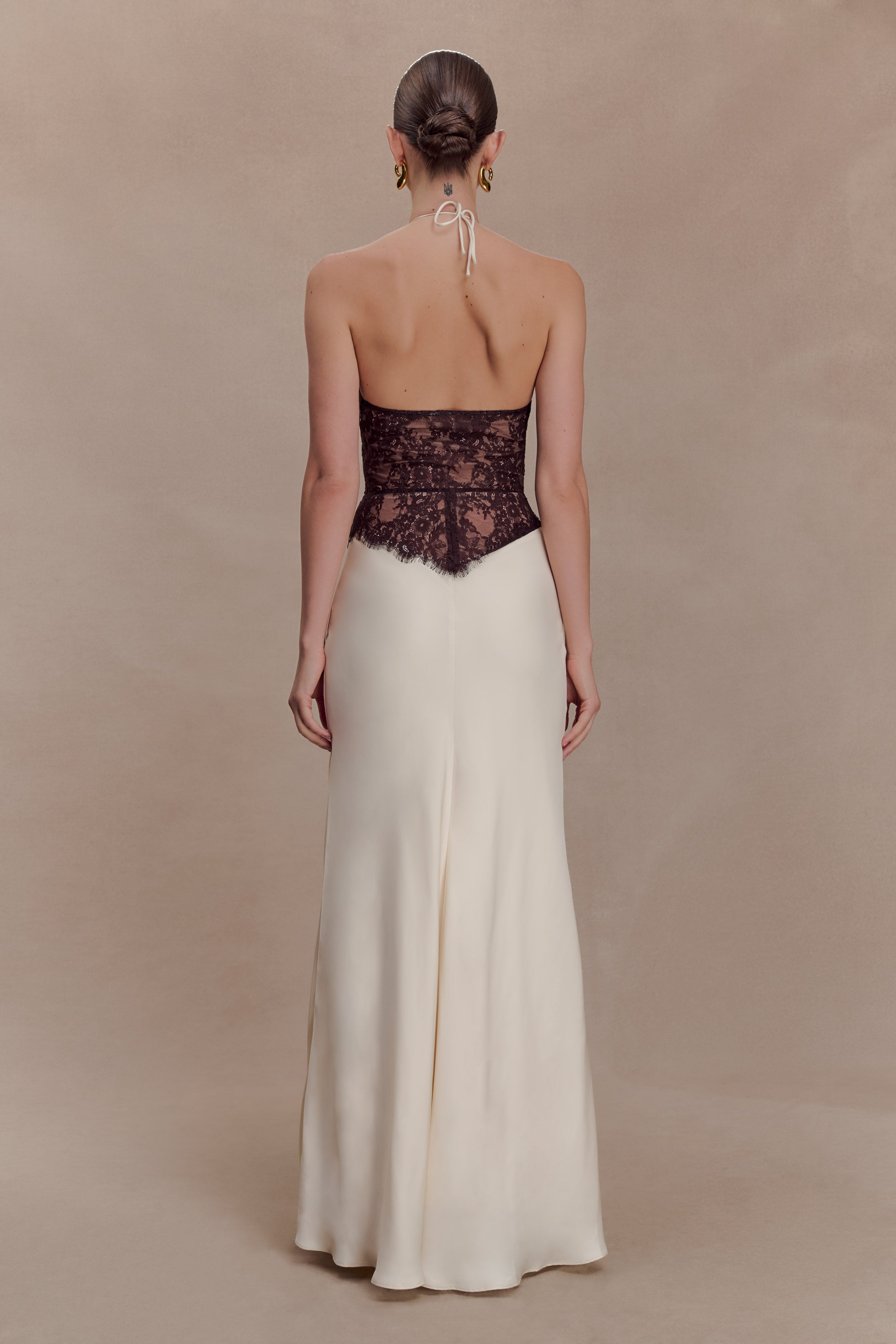 Alternative view of Sascha Lace And Satin Halter Maxi Dress - Ivory/Chocolate