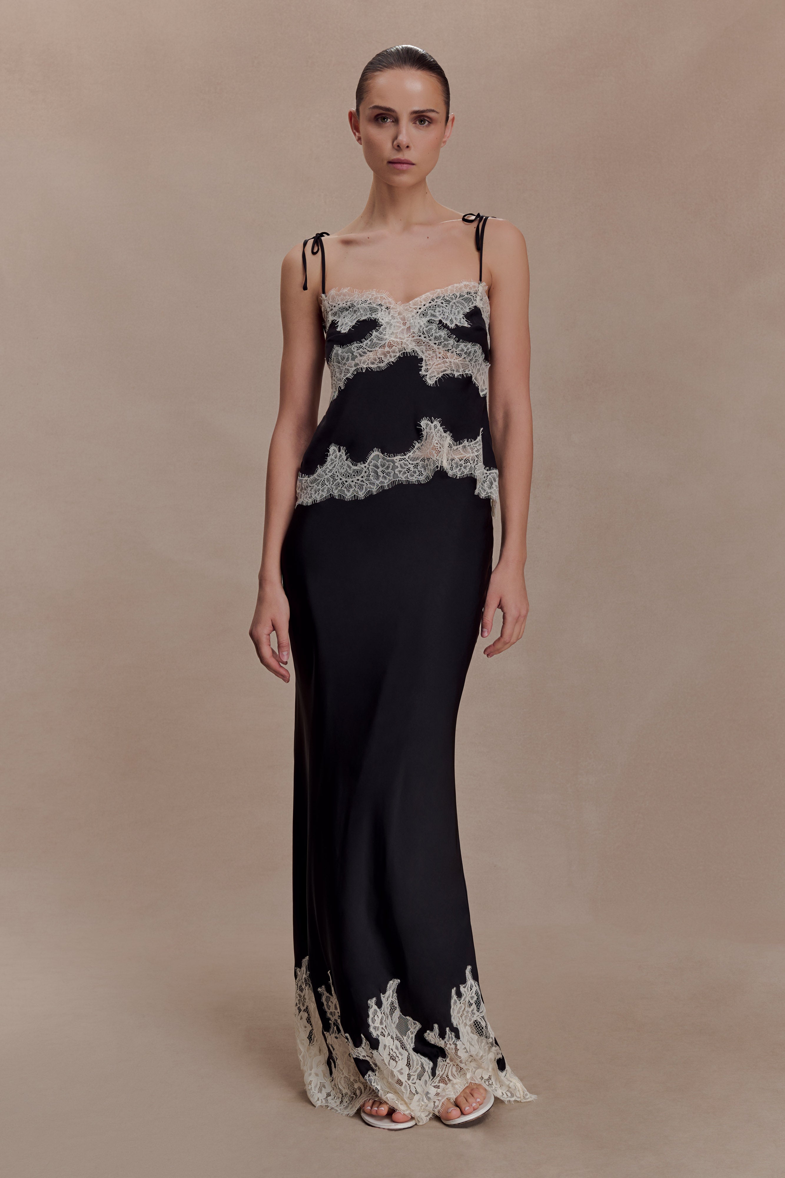 Nina Satin And Lace Camisole - Black/Ivory - Image 7