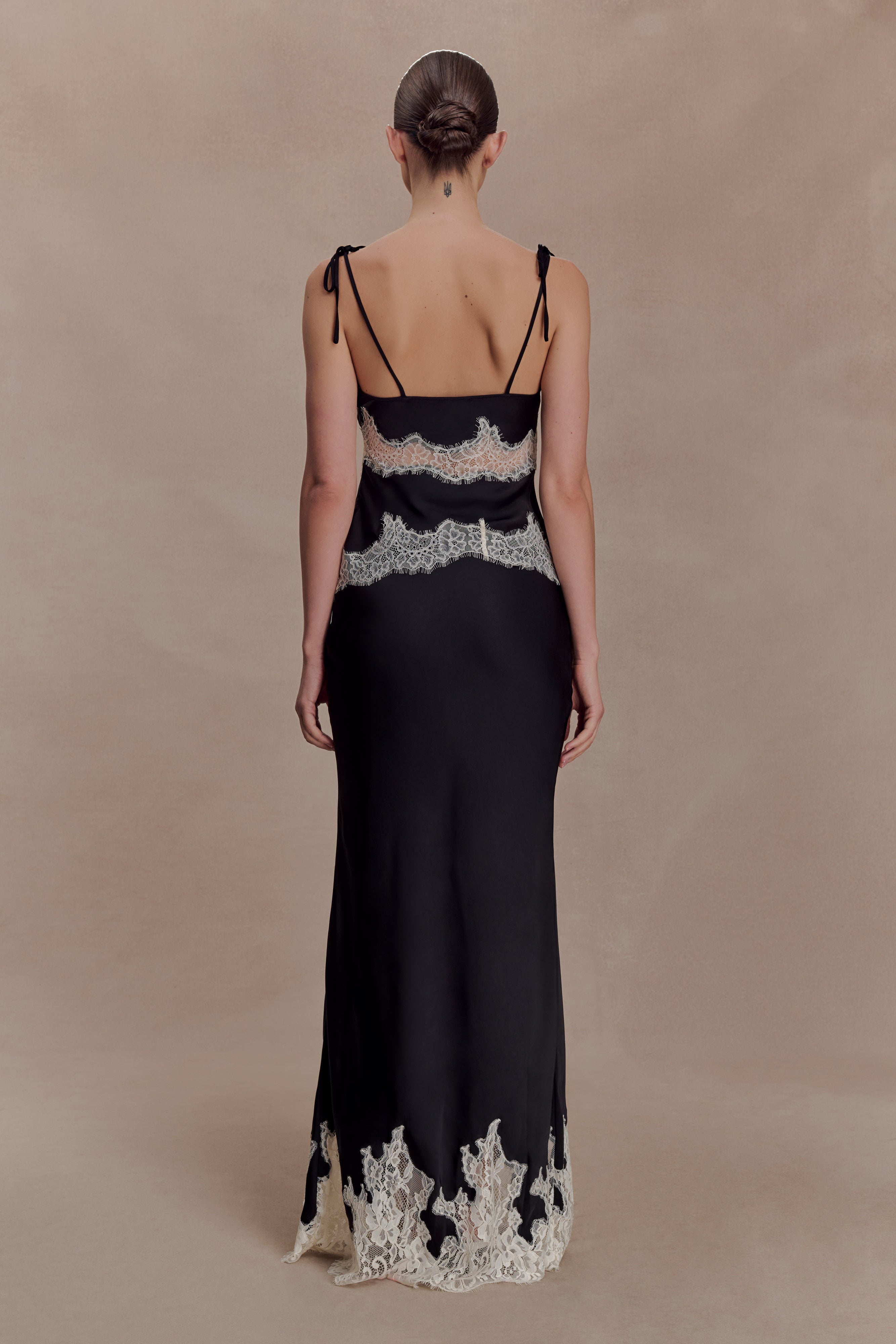 Nina Satin And Lace Maxi Skirt - Black/Ivory - Image 3