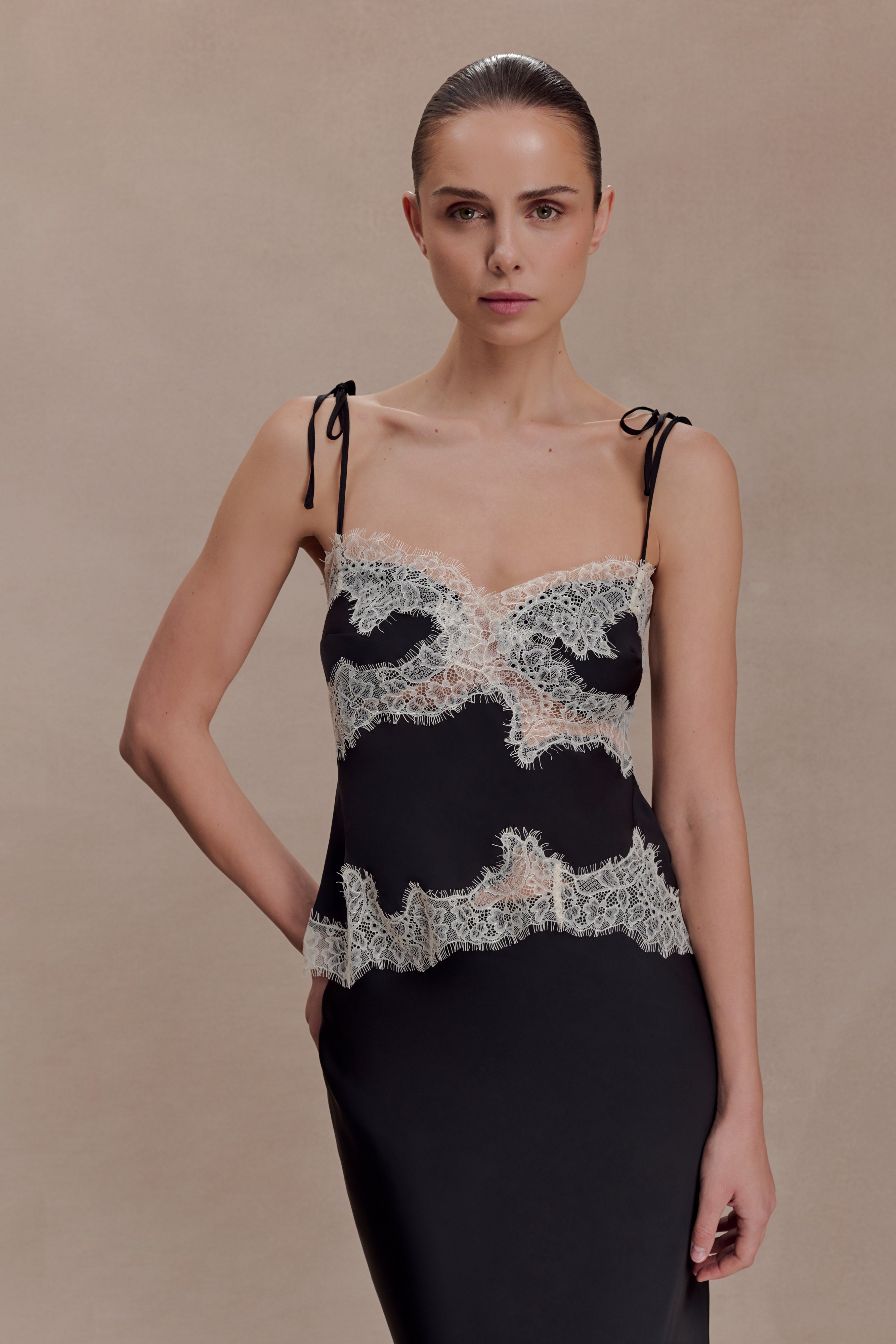 Alternative view of Nina Satin And Lace Camisole - Black/Ivory