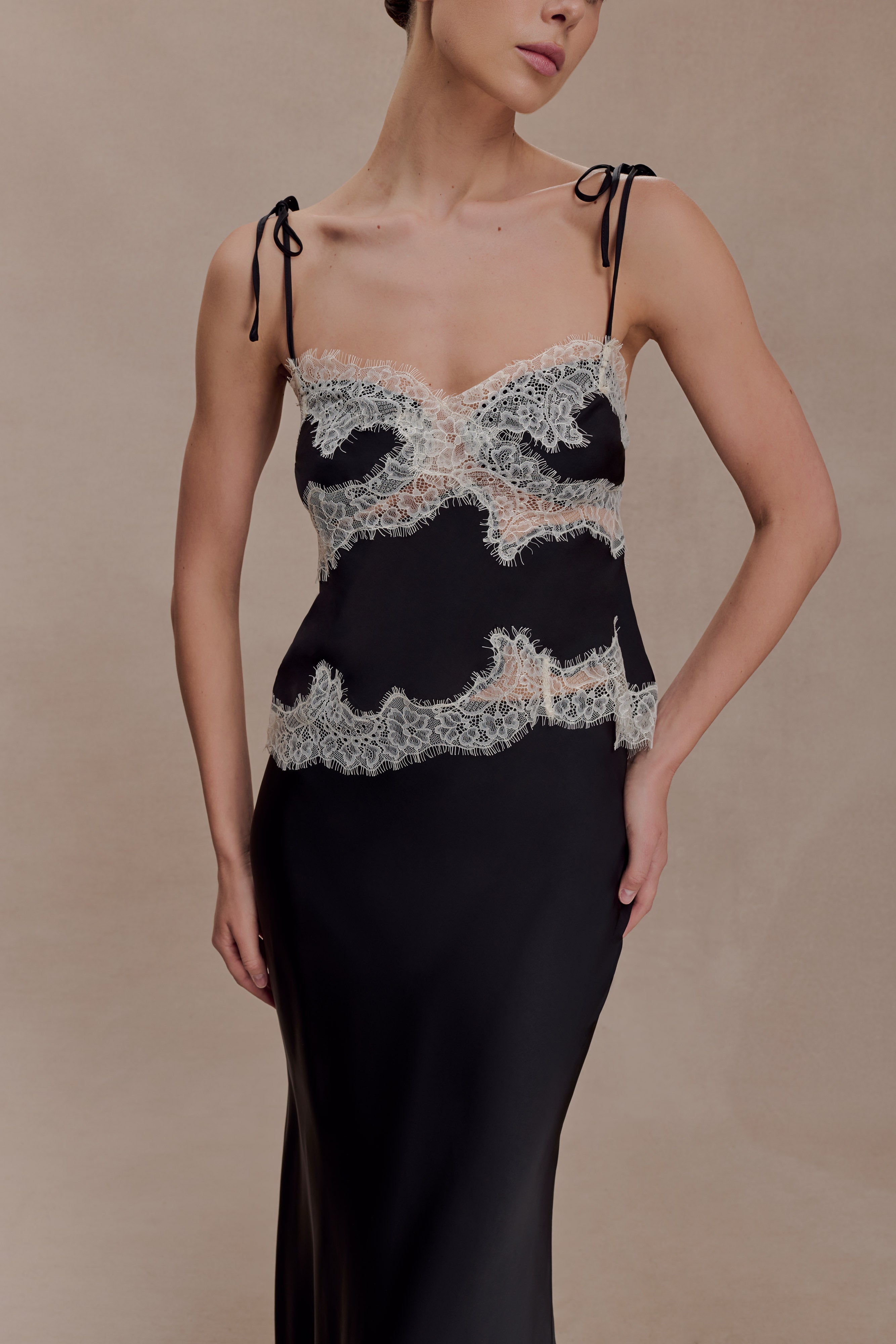 Nina Satin And Lace Camisole - Black/Ivory - Image 3