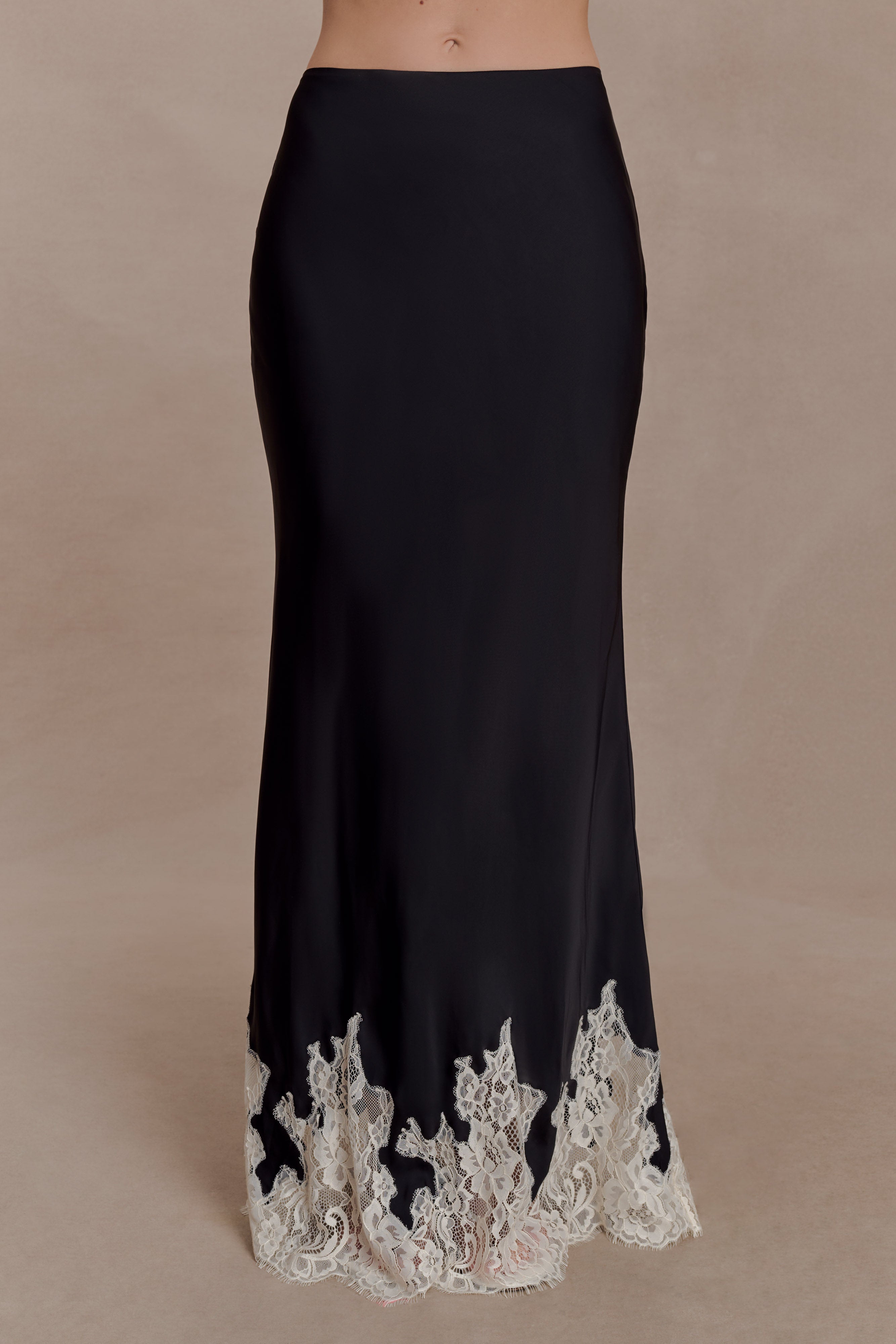Nina Satin And Lace Maxi Skirt - Black/Ivory - Image 7