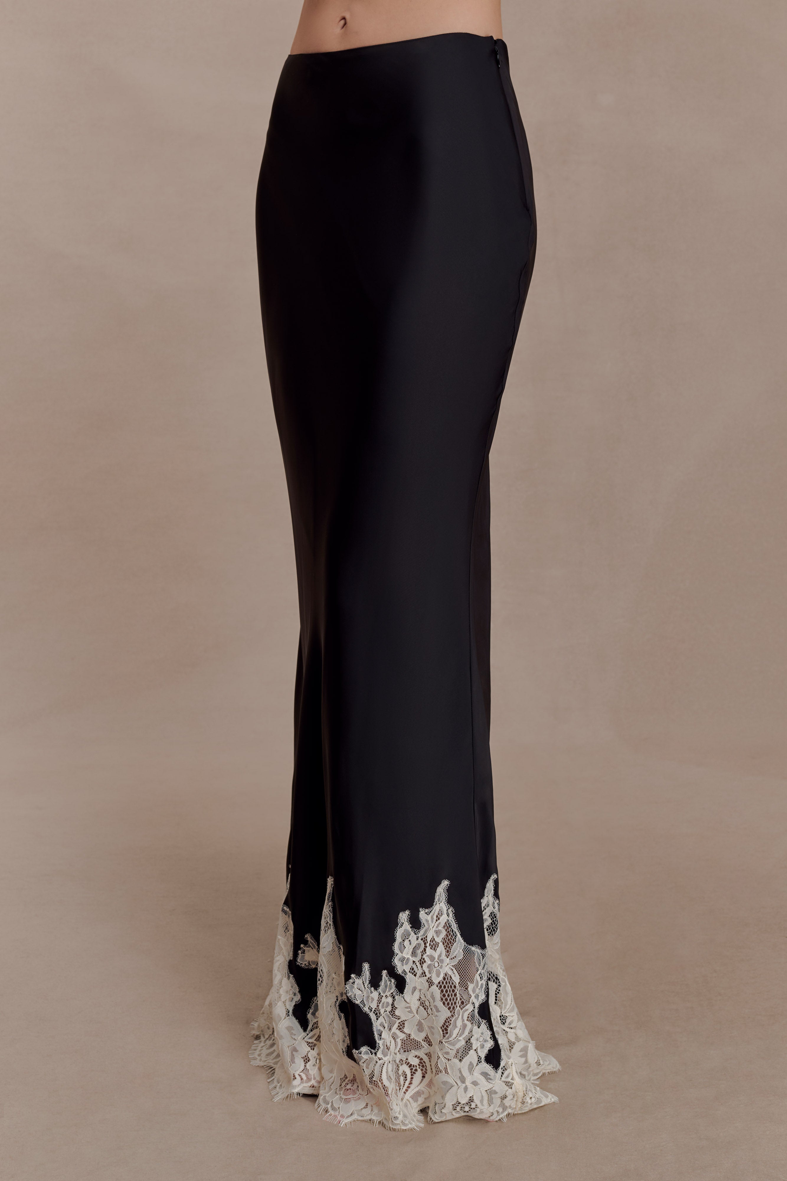 Nina Satin And Lace Maxi Skirt - Black/Ivory - Image 5
