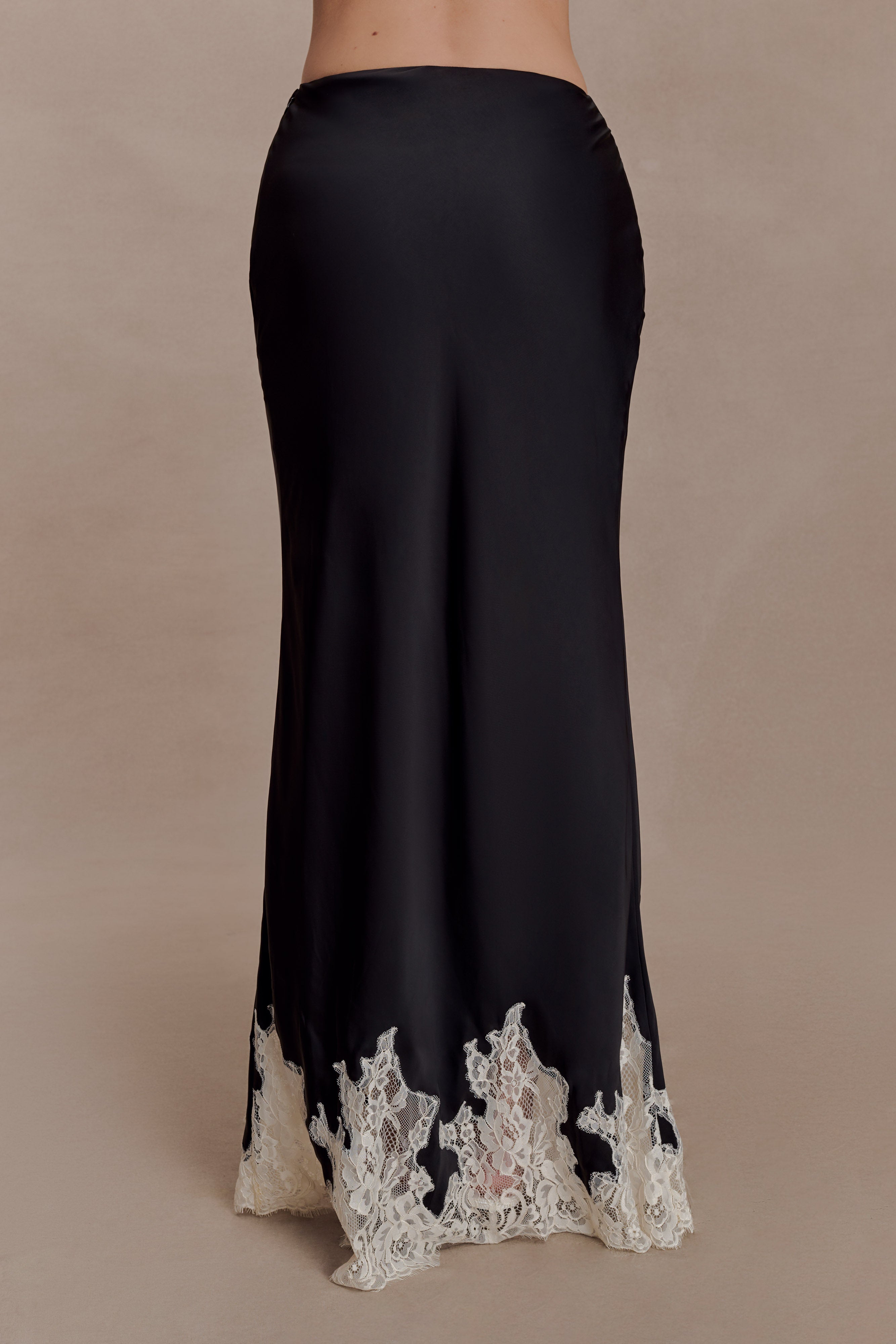 Nina Satin And Lace Maxi Skirt - Black/Ivory - Image 4