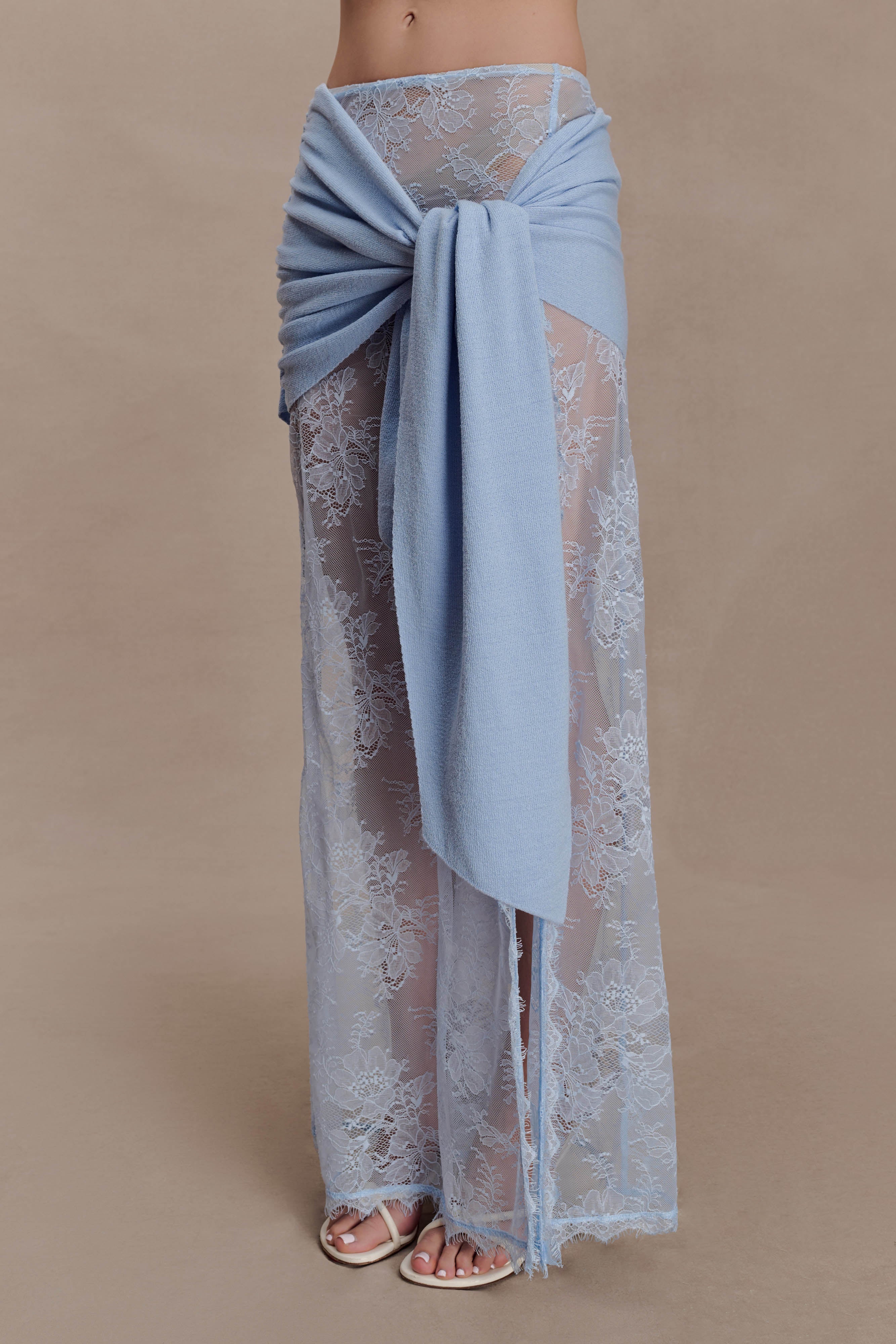 Lucy Lace And Knit Skirt - Cornflower Blue - Image 4