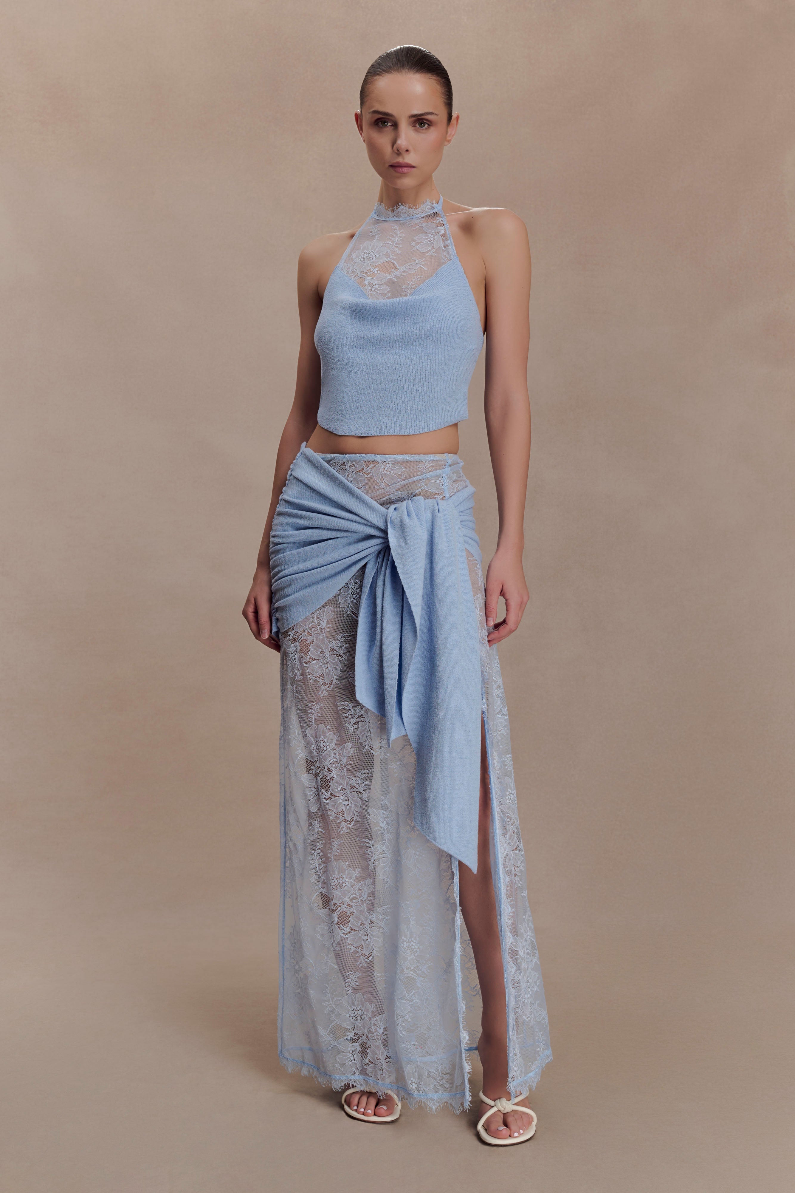 Lucy Lace And Knit Halter Top - Cornflower Blue - Image 7
