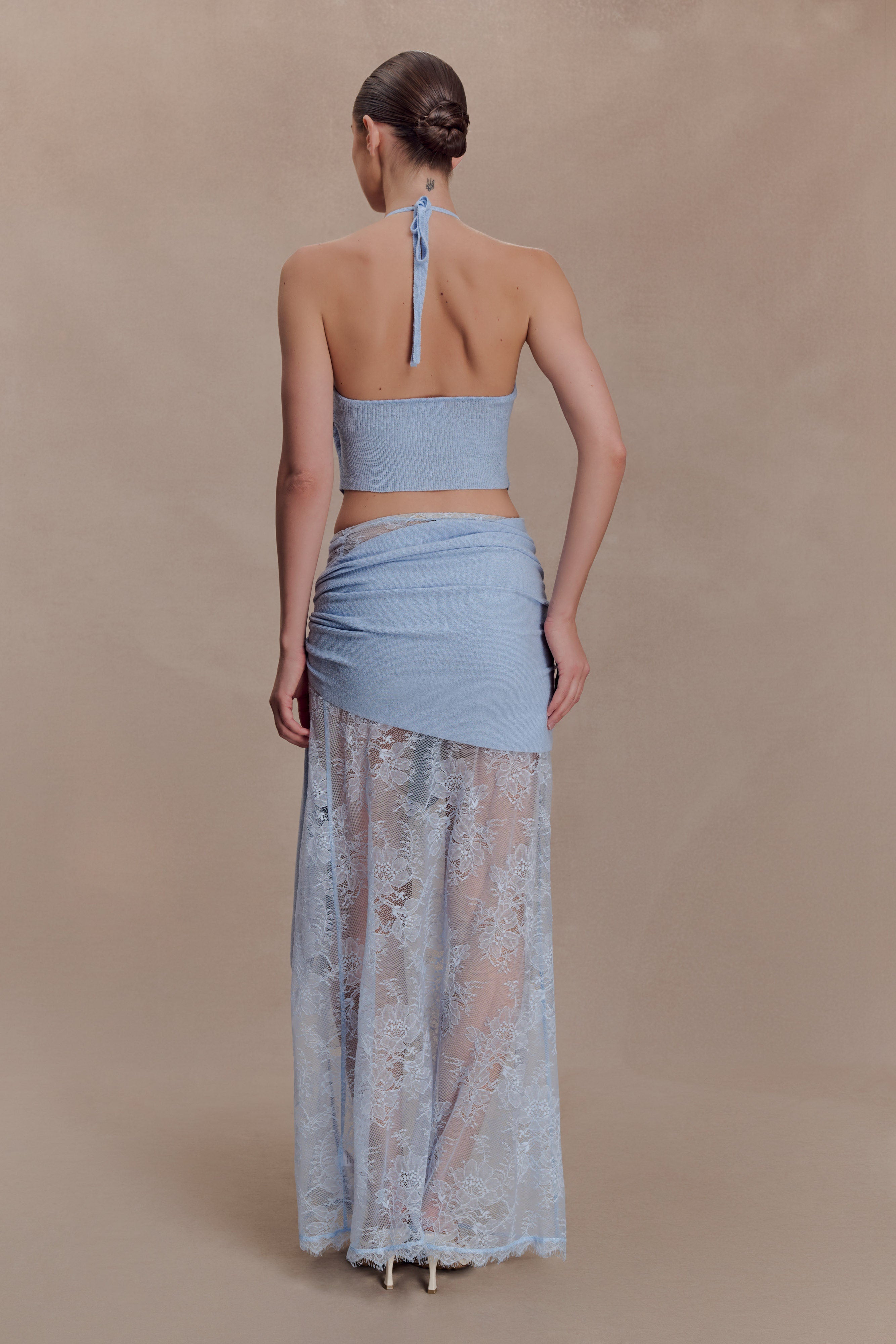 Lucy Lace And Knit Halter Top - Cornflower Blue - Image 5