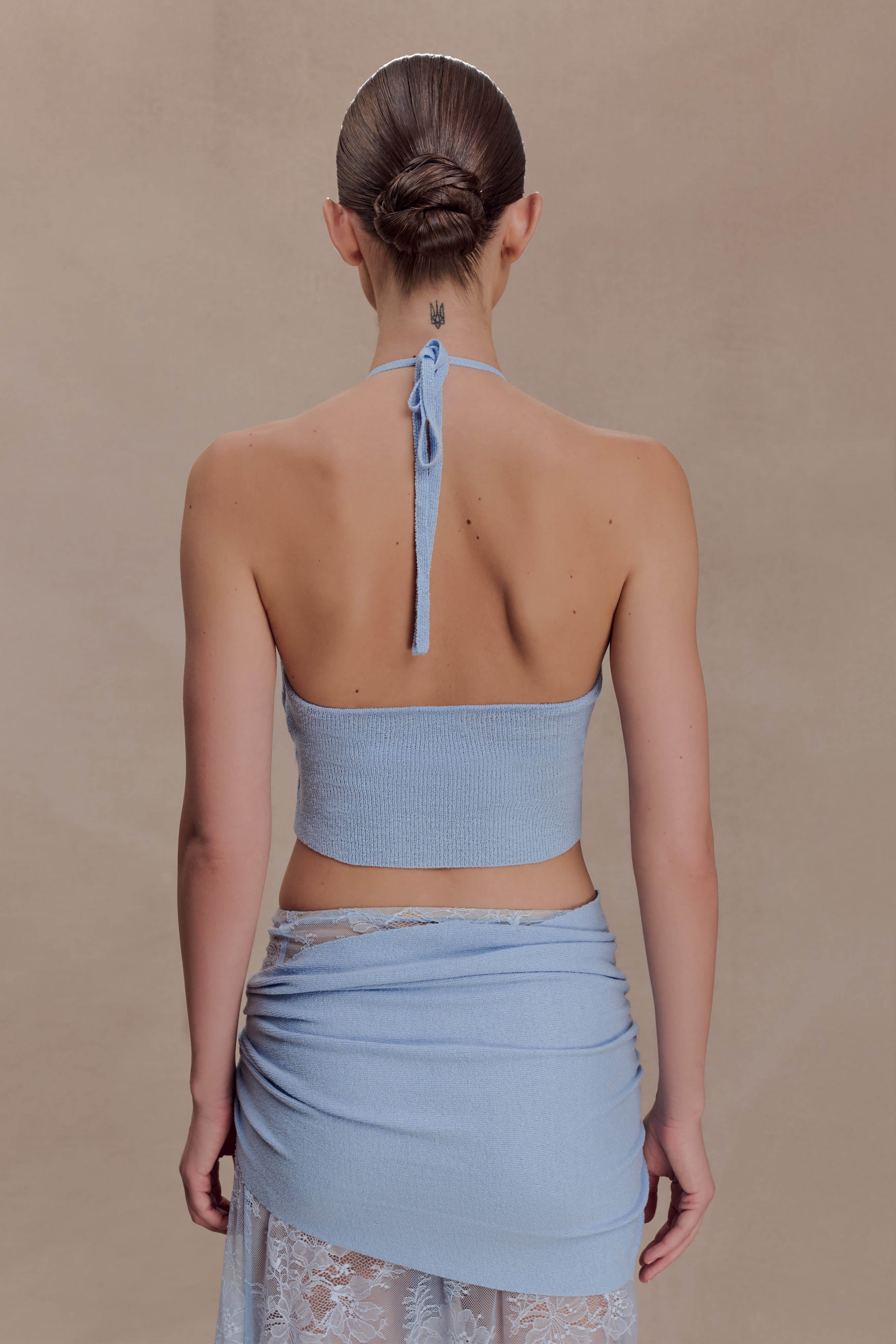 Lucy Lace And Knit Halter Top - Cornflower Blue - Image 2