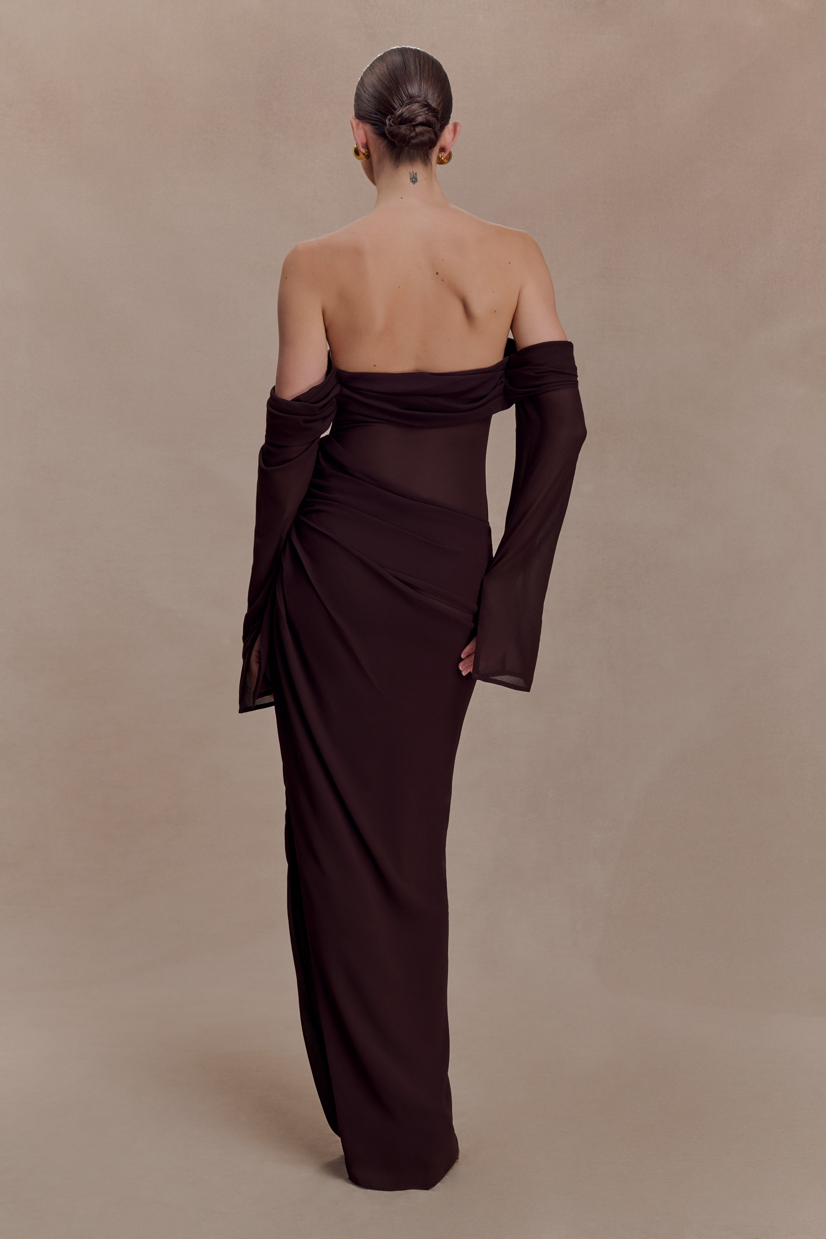Kirsten Off Shoulder Chiffon Maxi Dress - Cacao Brown - Image 2