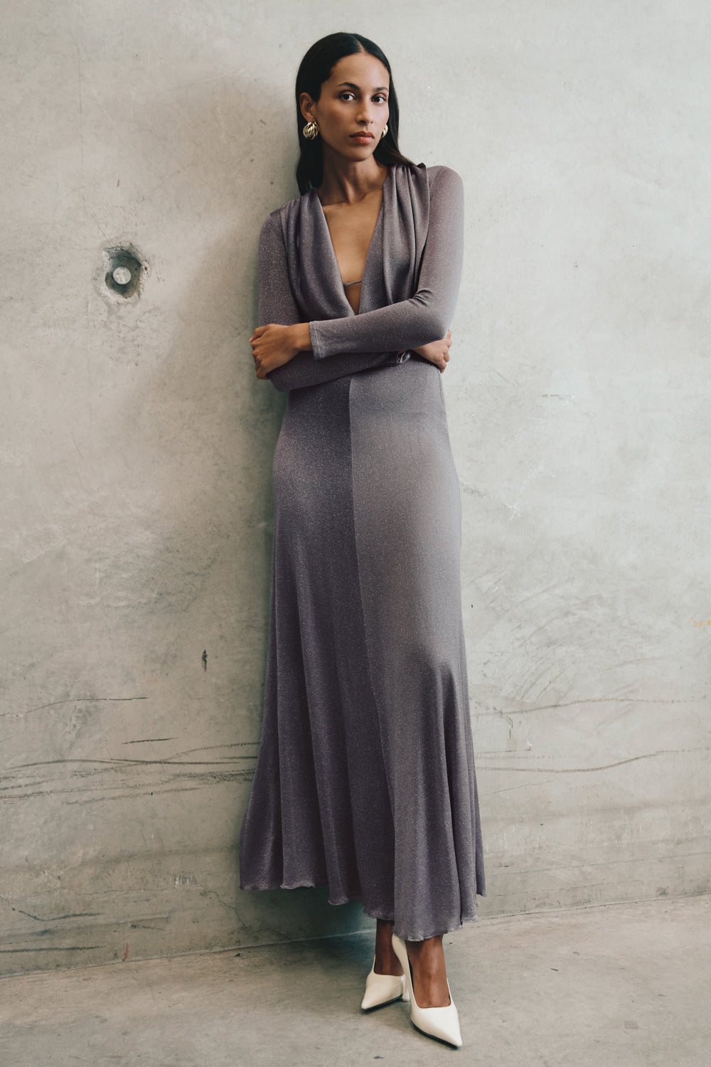 Scarlet Lurex Cowl Maxi Dress - Silver - Image 8