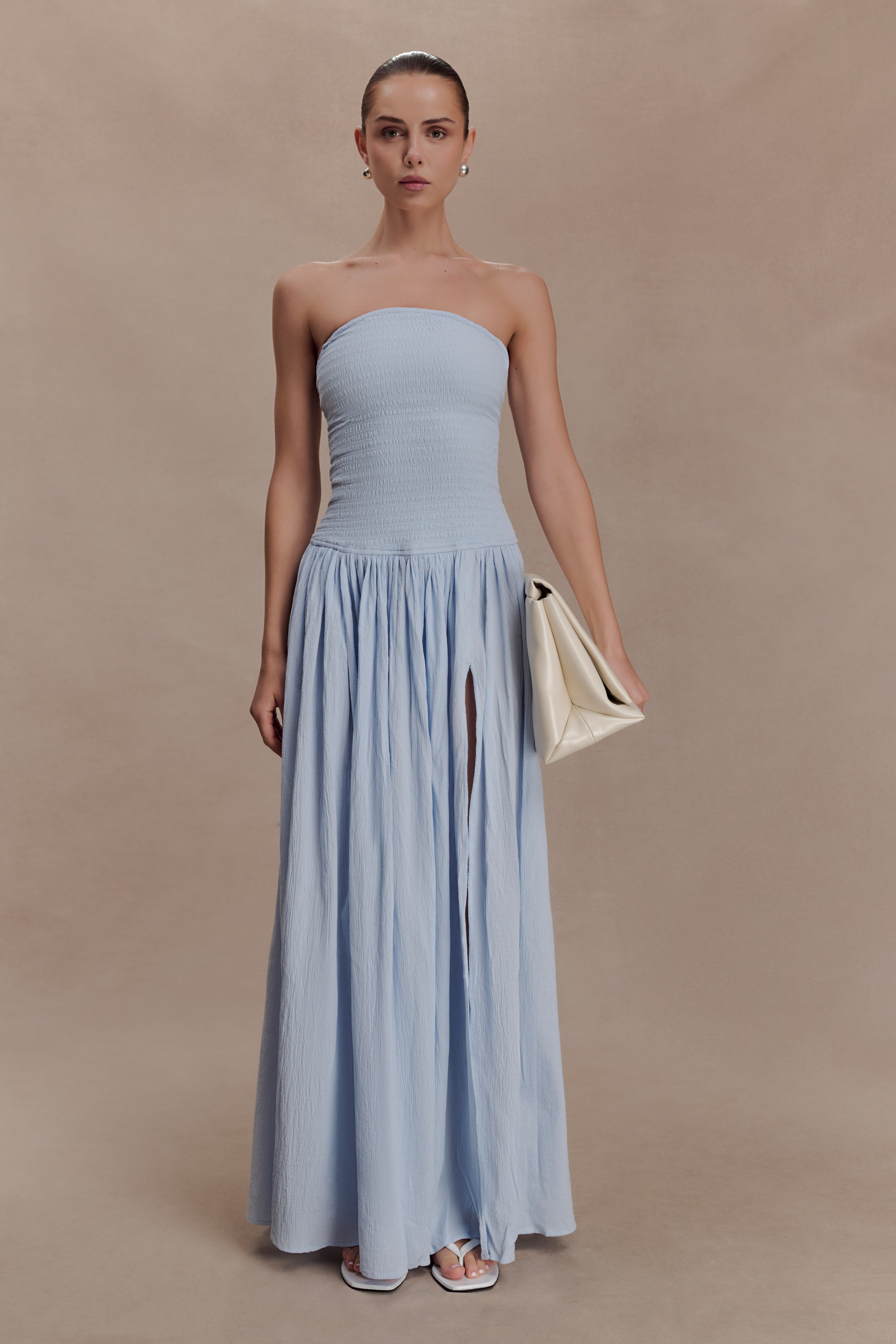 Maureen Cotton Shirring Maxi Dress - Powder Blue - Image 5