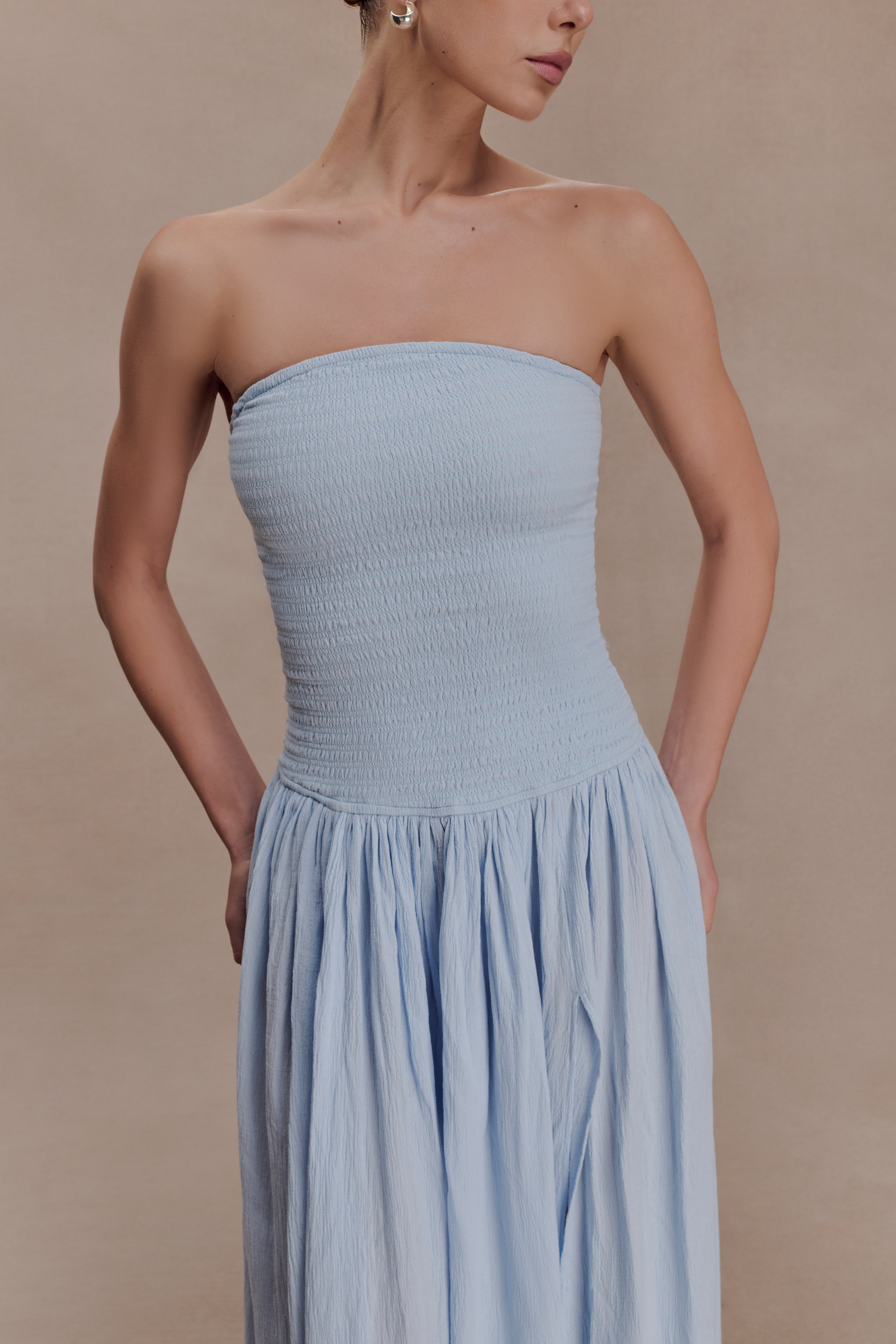 Maureen Cotton Shirring Maxi Dress - Powder Blue - Image 6