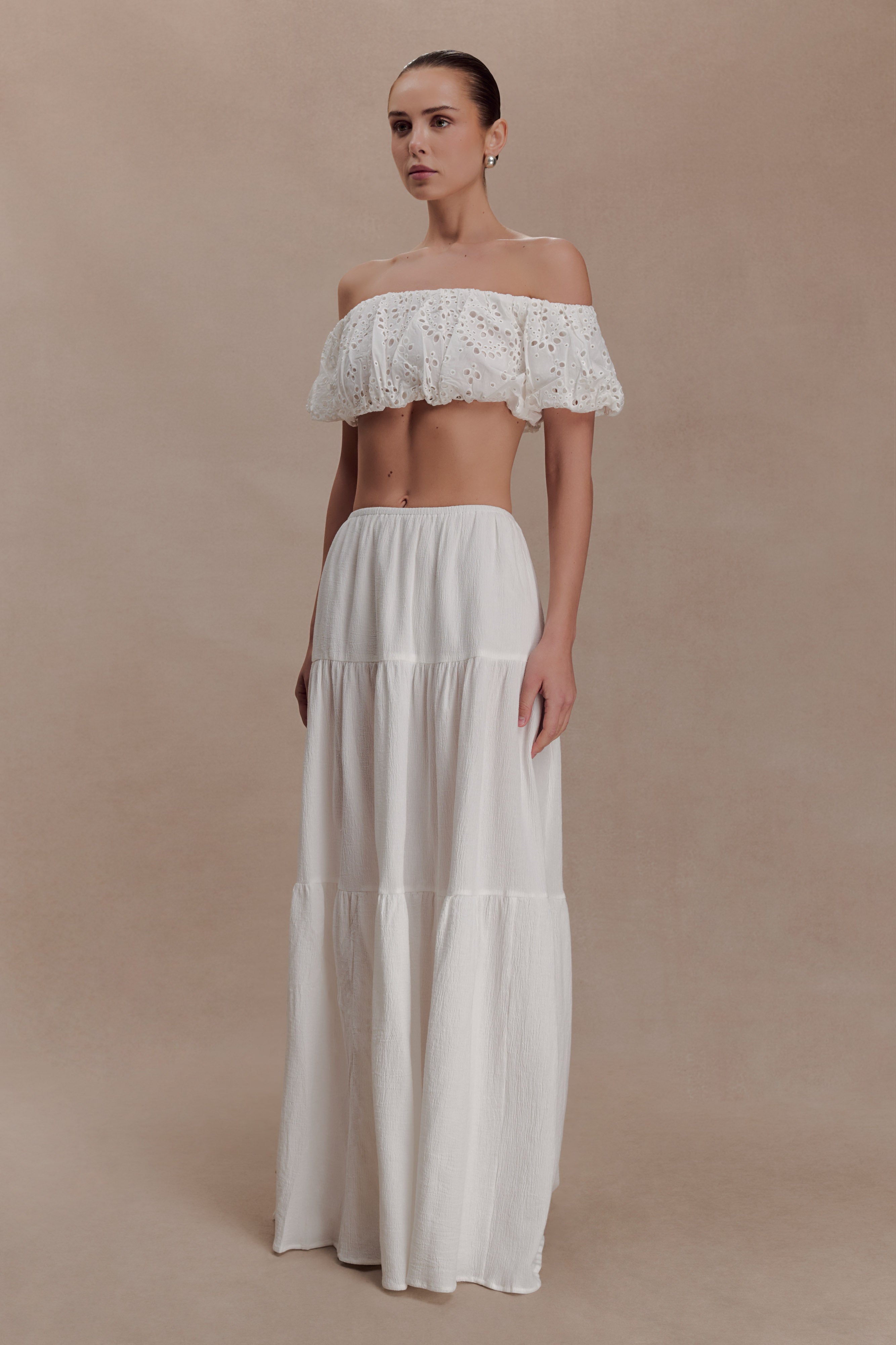 Autumn Off Shoulder Broderie Top - White - Image 3