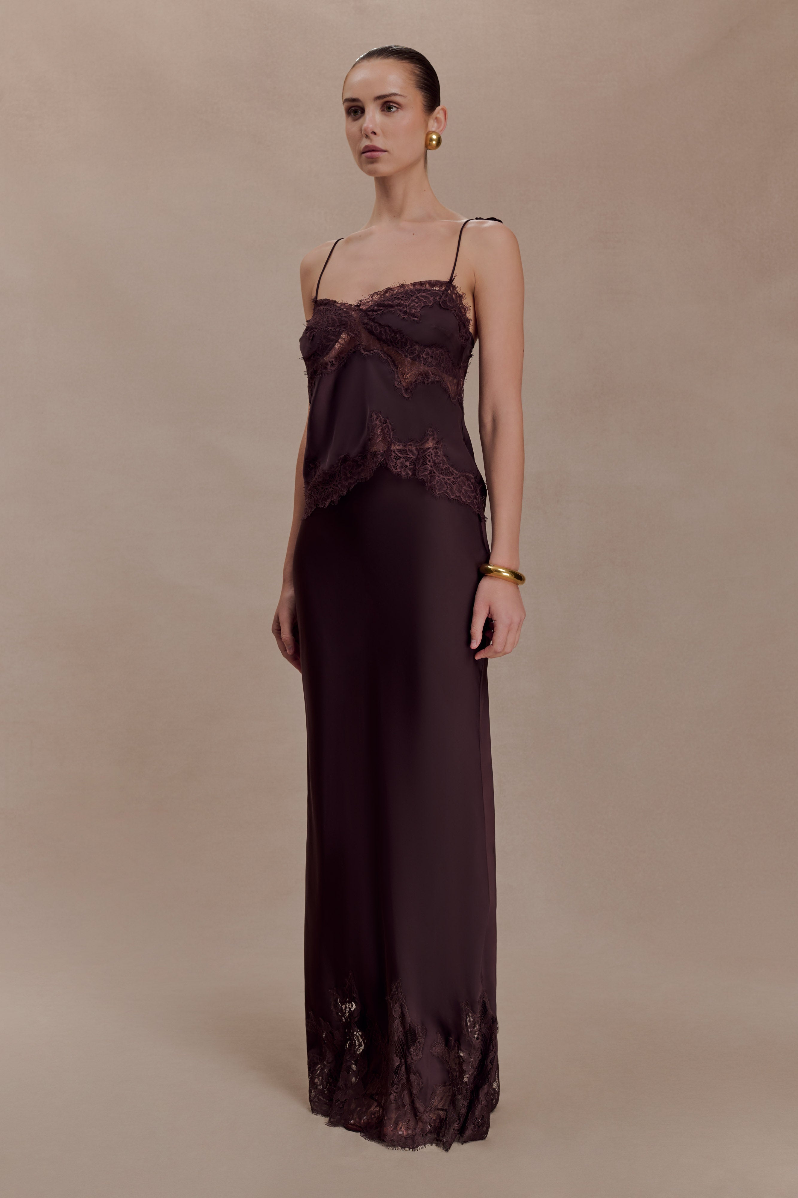 Nina Satin And Lace Maxi Skirt - Chocolate - Image 3