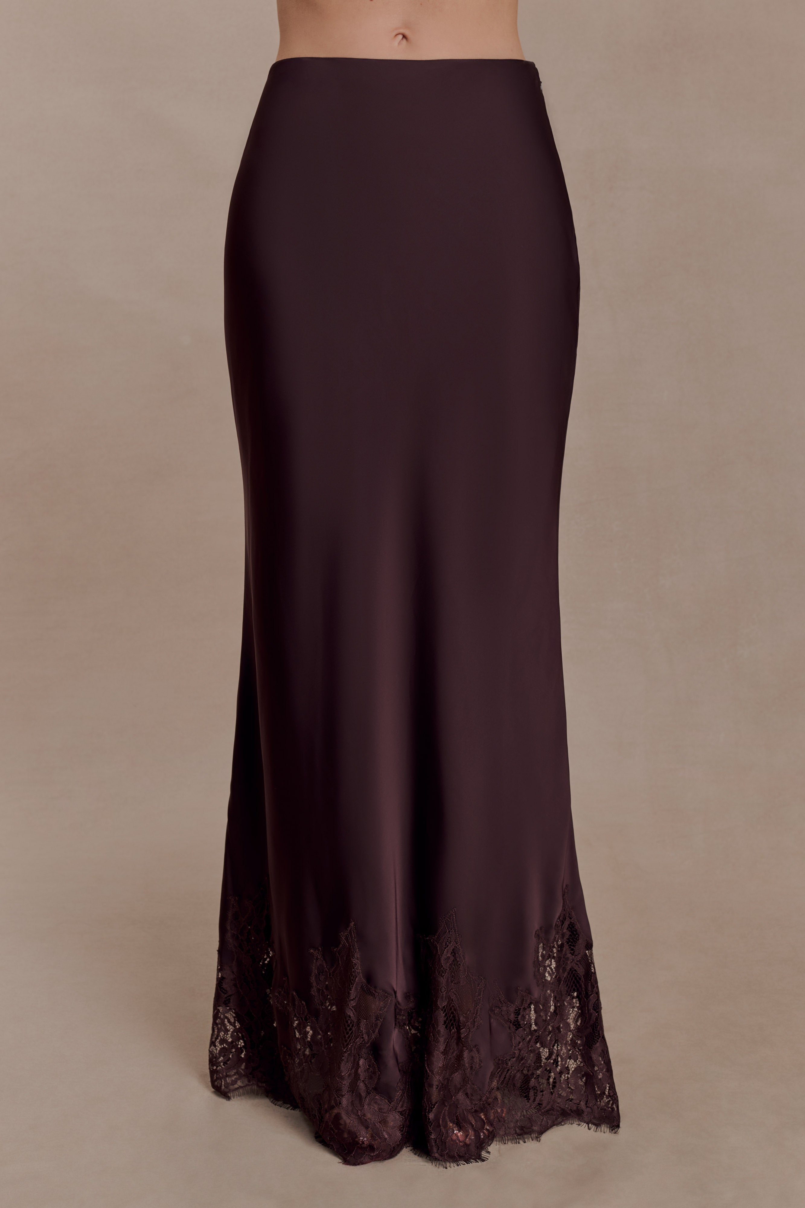 Nina Satin And Lace Maxi Skirt - Chocolate - Image 7