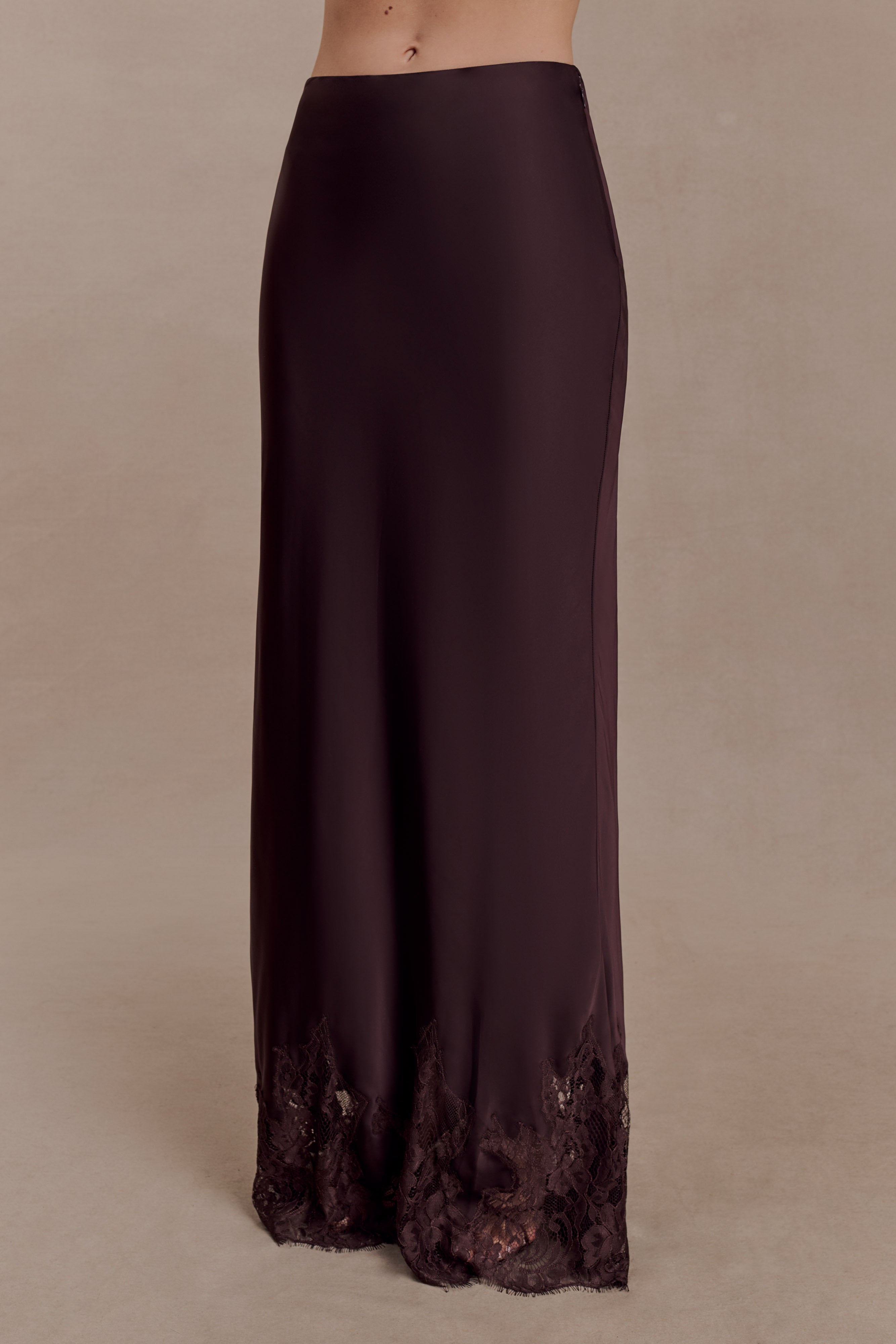 Nina Satin And Lace Maxi Skirt - Chocolate - Image 4
