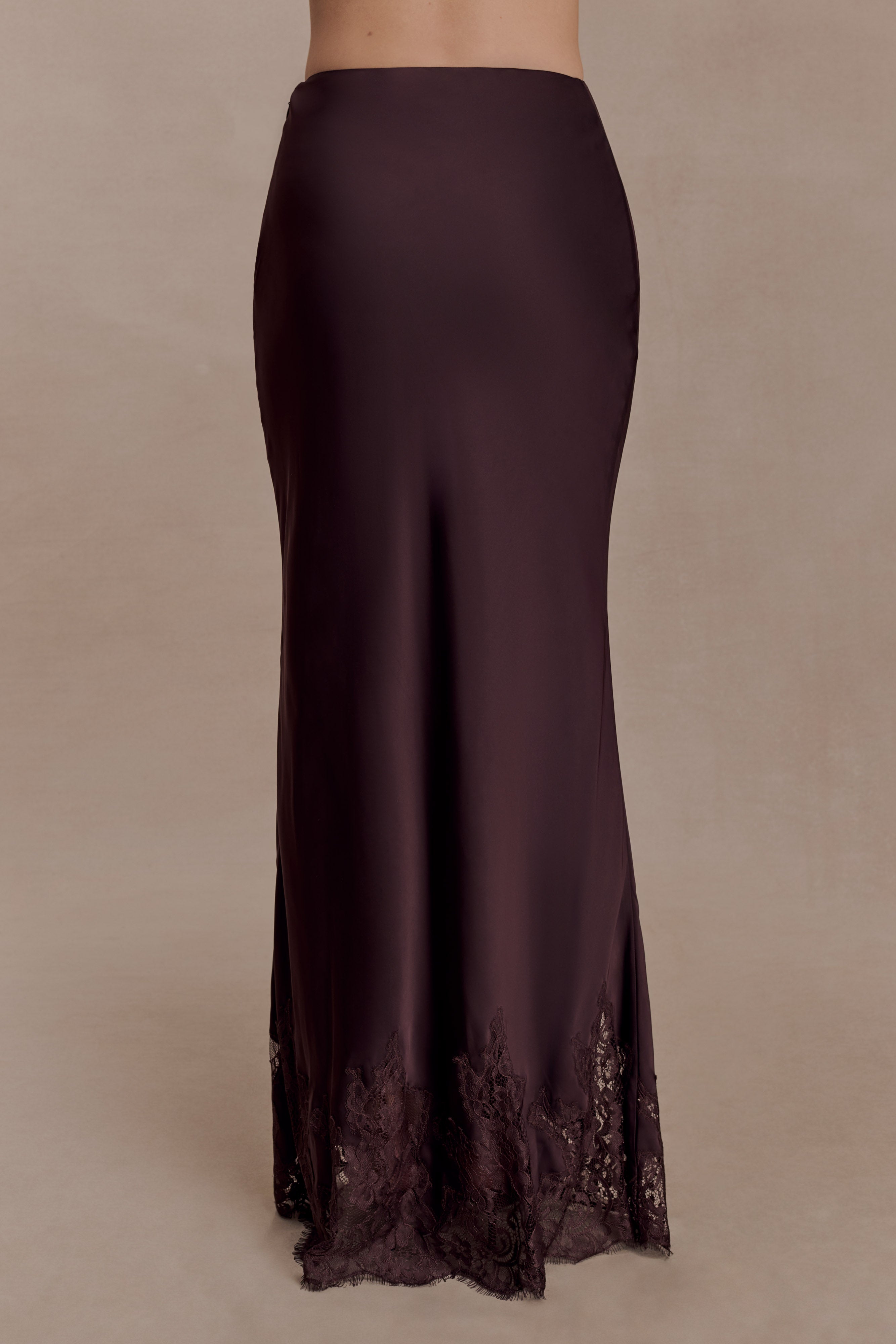 Nina Satin And Lace Maxi Skirt - Chocolate - Image 5