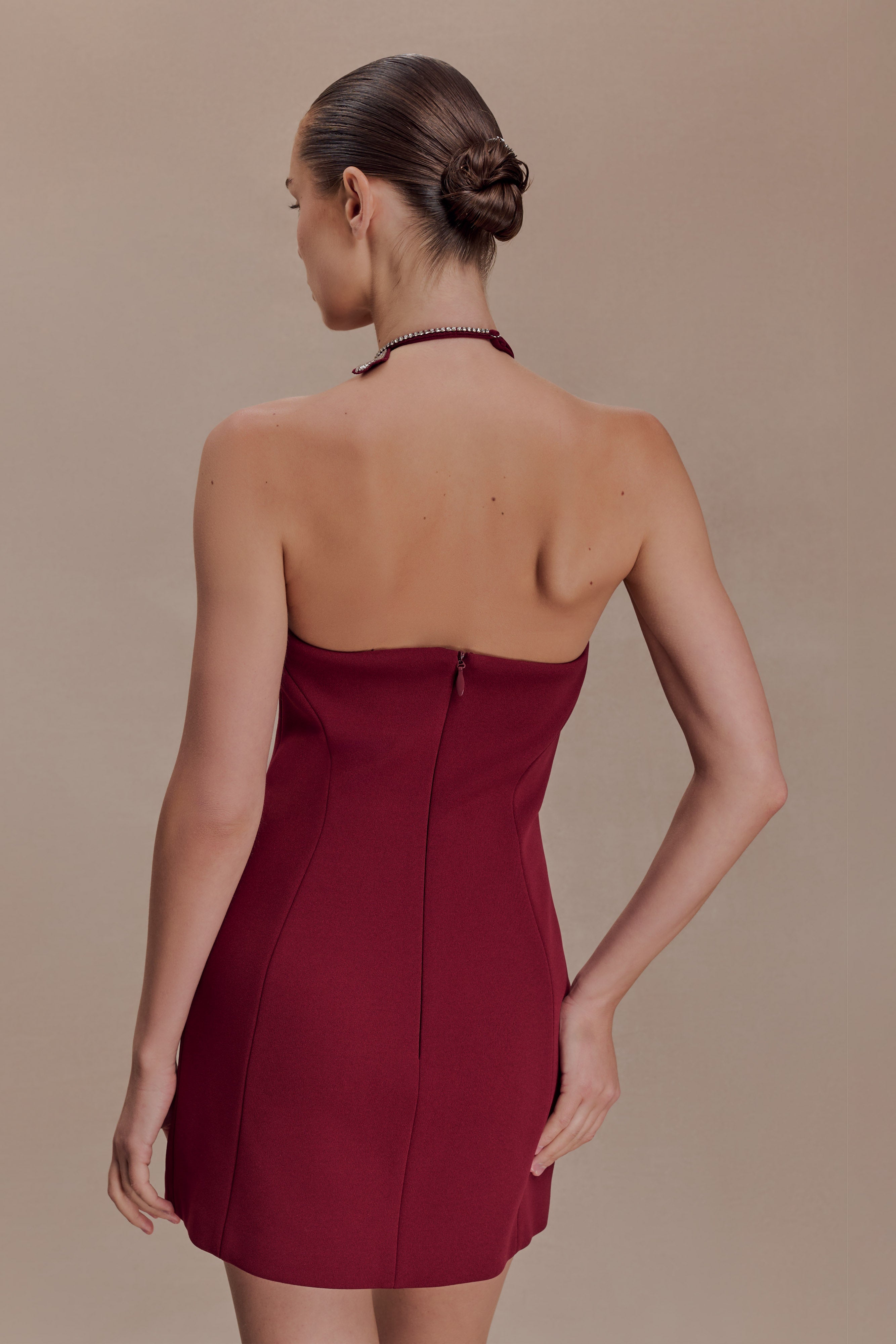 Alternative view of Nathalie Halter Neck Floral Mini Dress - Merlot