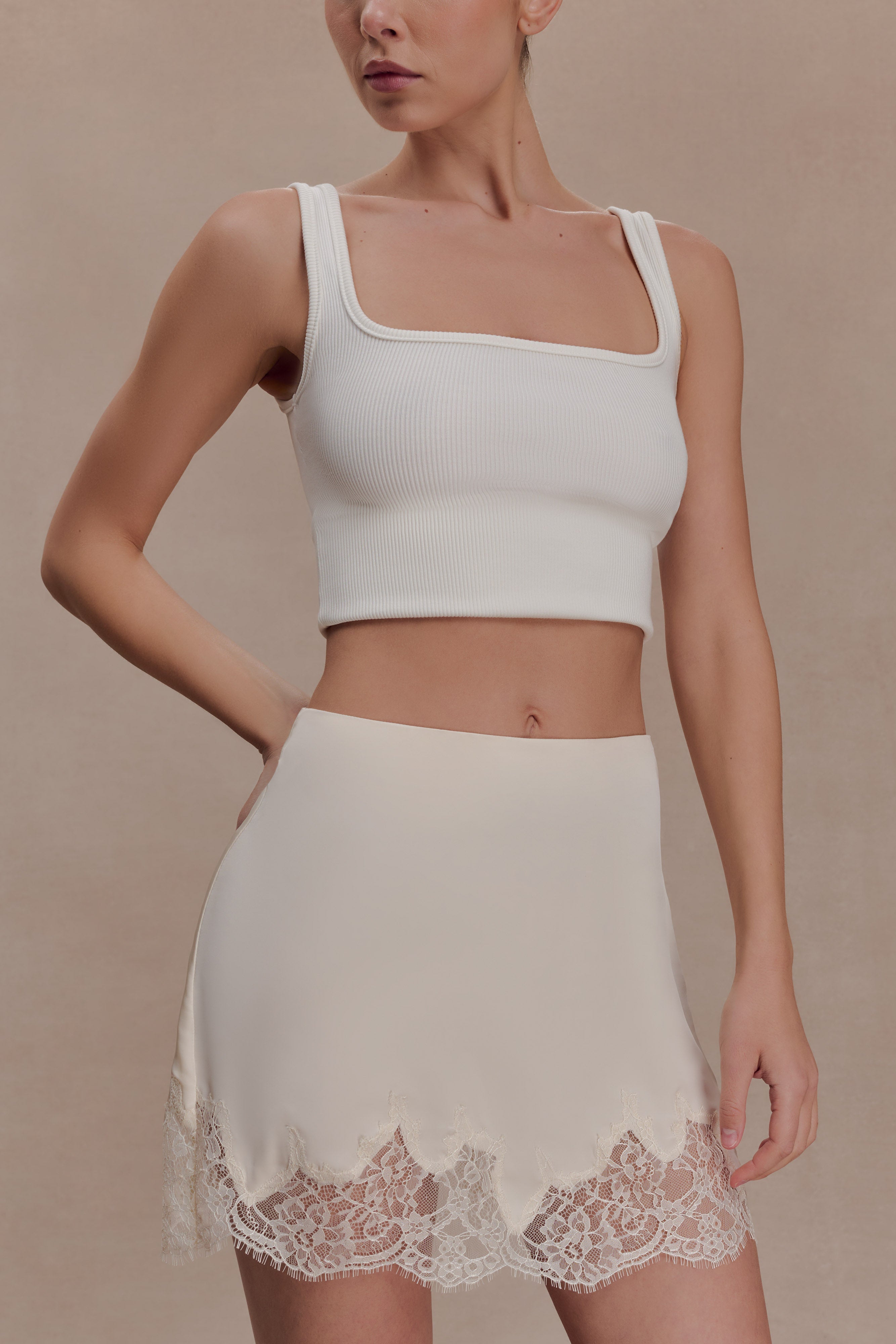 Nina Lace And Satin Mini Skirt - Ivory - Image 3