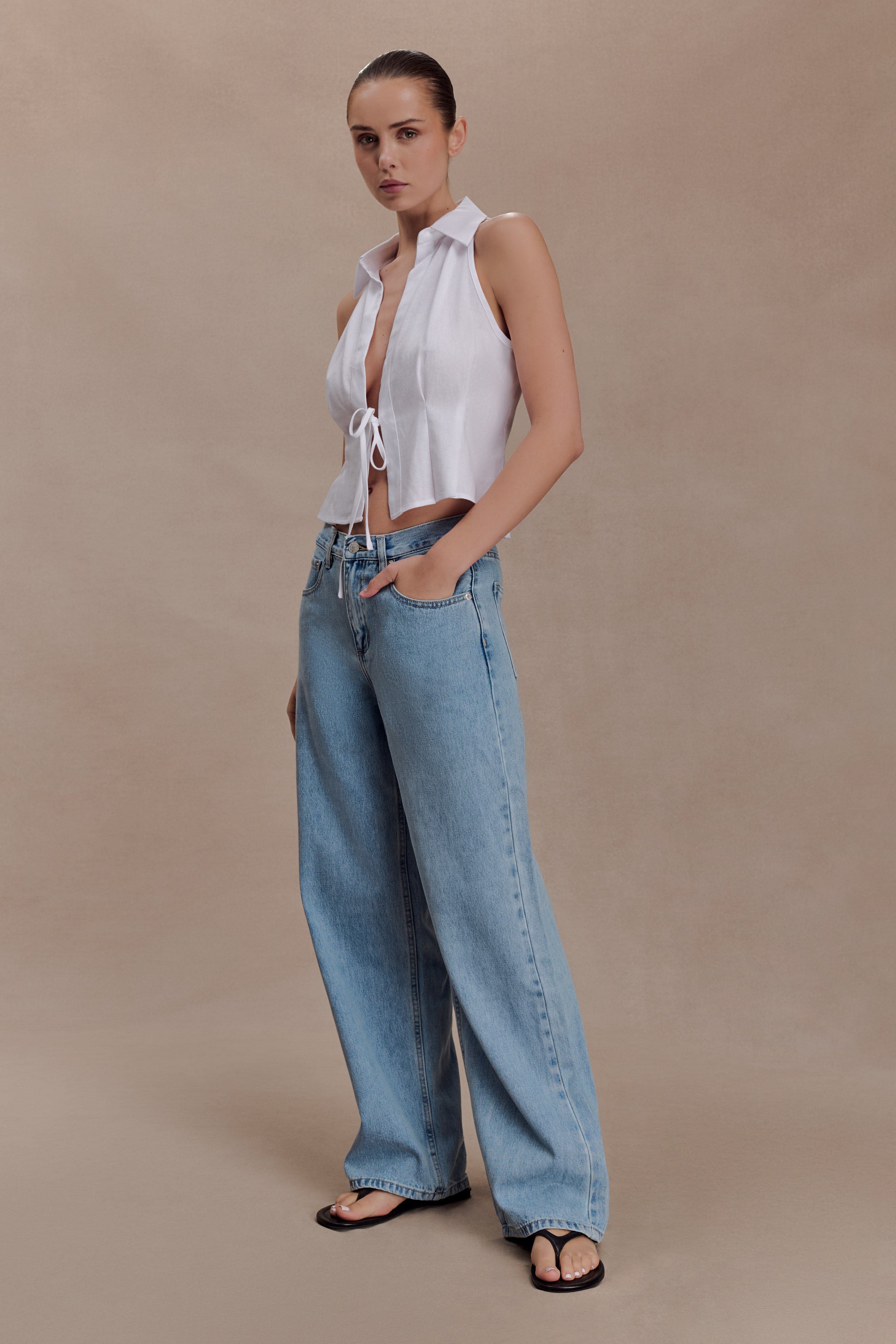 Scout Sleeveless Linen Shirt - White - Image 3